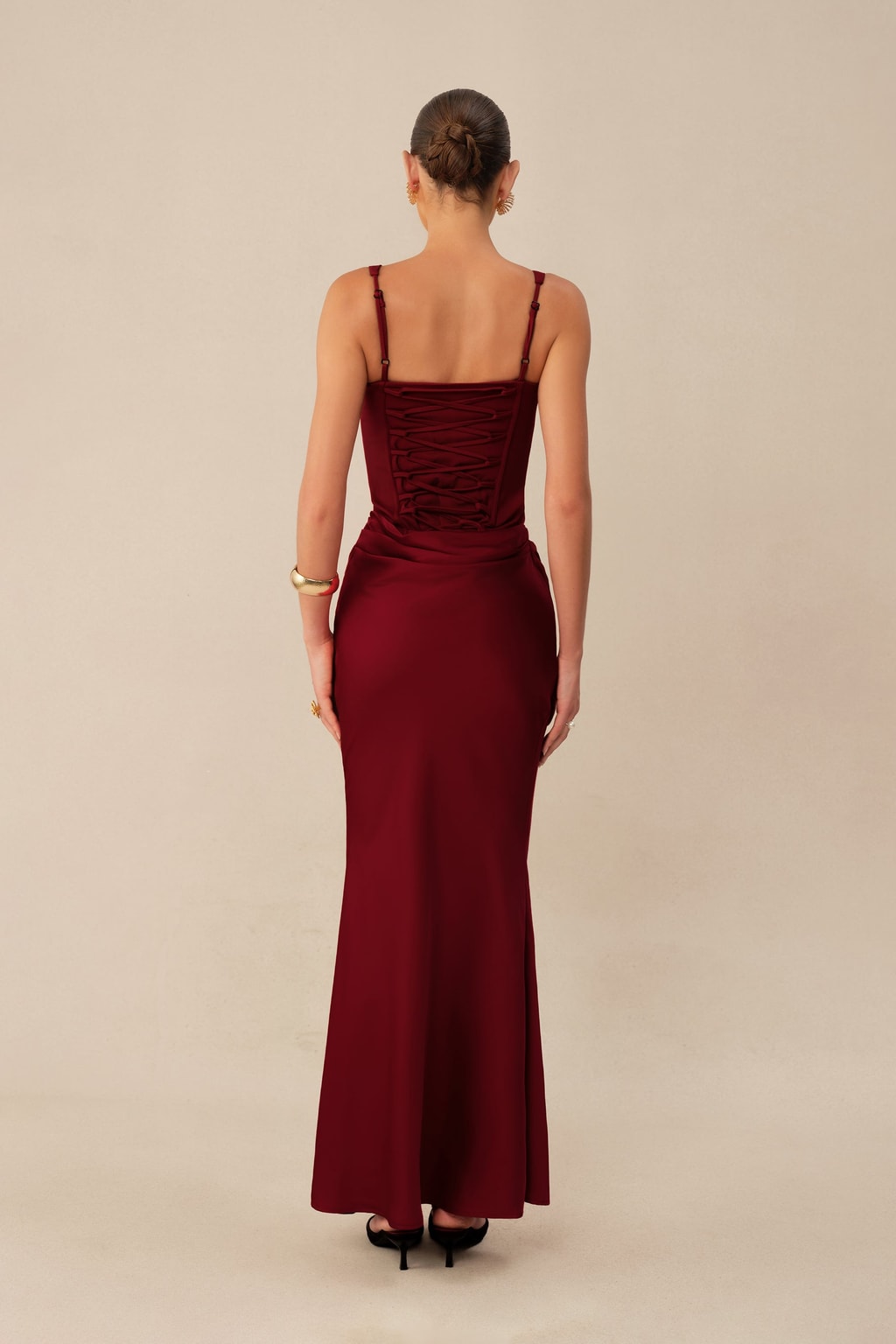 Square Neck Corset Maxi Dress With Draped Waist - 4