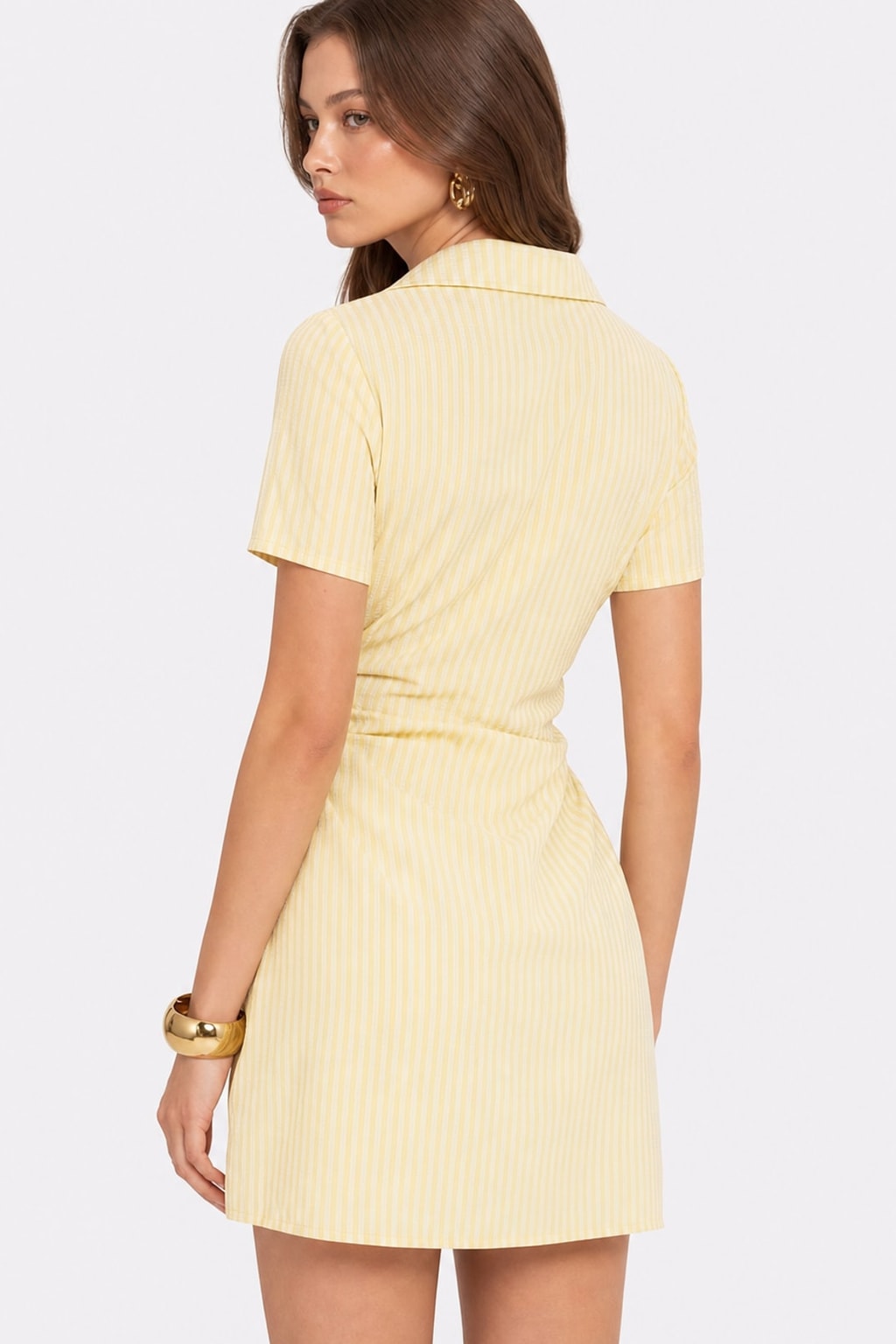 Polyester Striped V-Neck Mini Dress - 4
