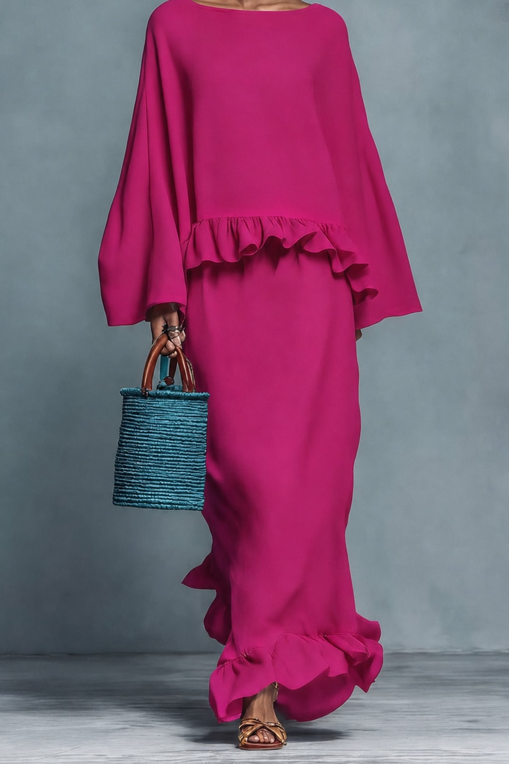Effortless Ruffled Two-Piece Blouse and Skirt Set - 4