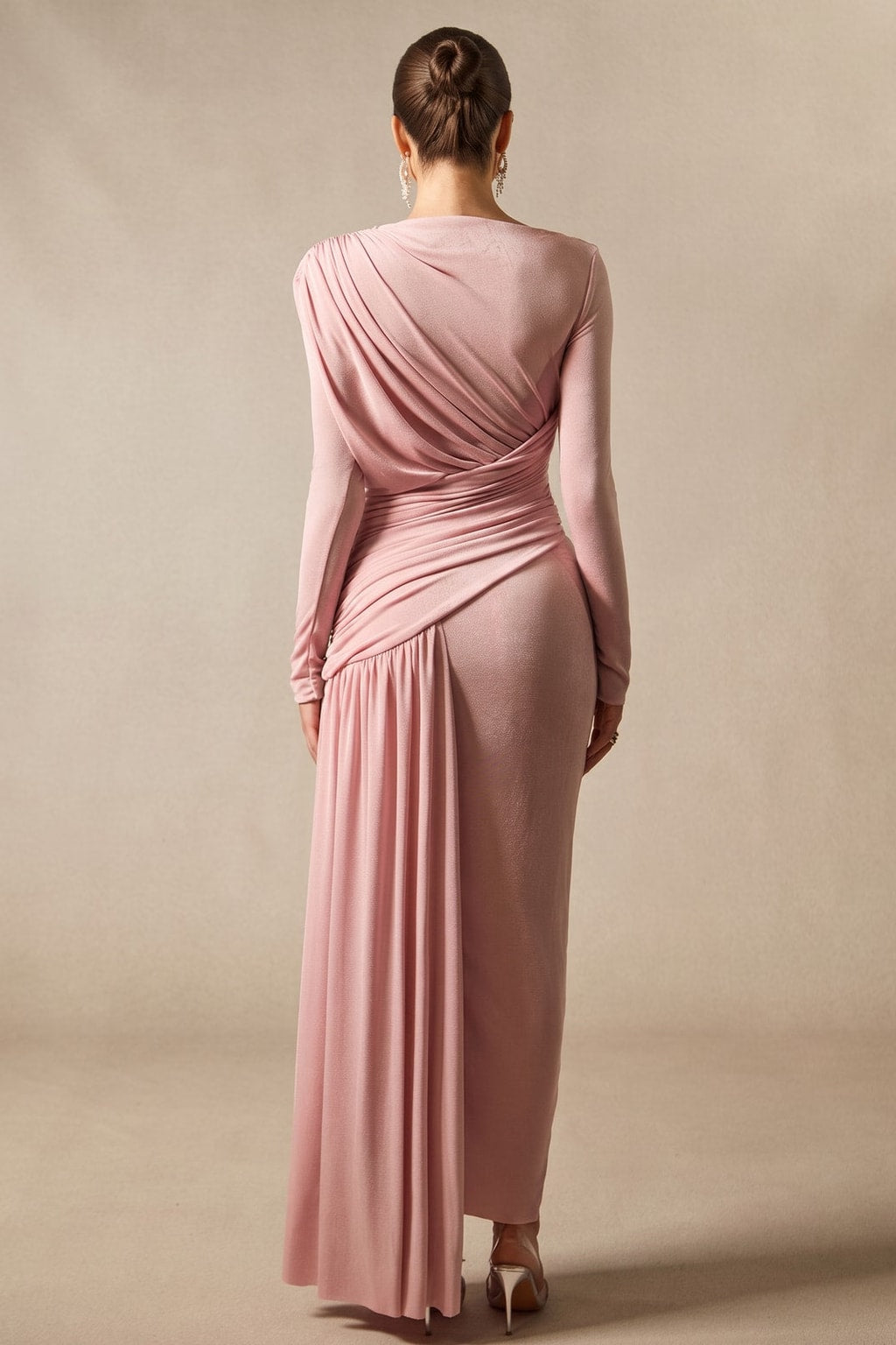 Knit Jersey Asymmetric Ruched Maxi Dress - 4