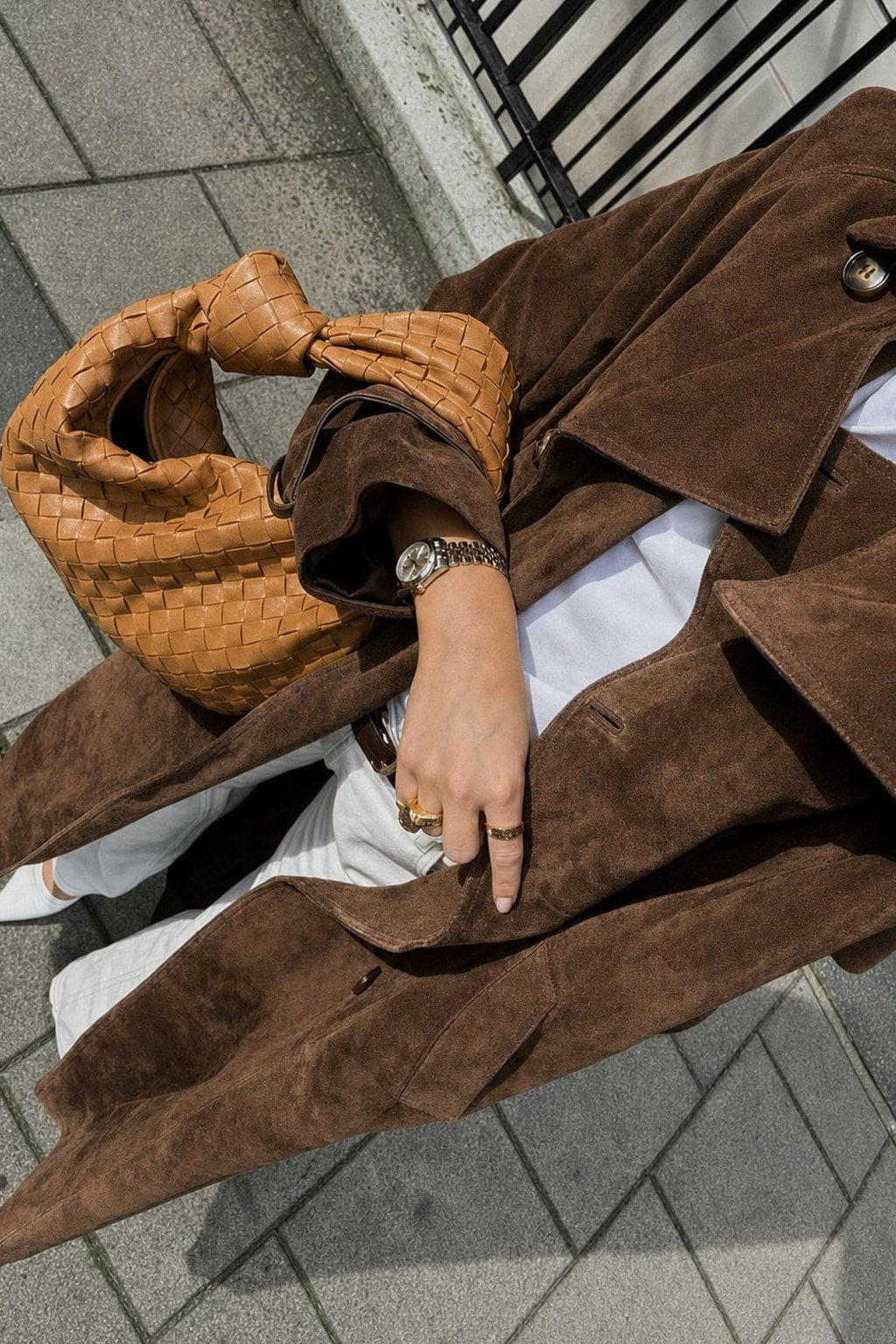 Warm Suede Trench Coat With Belted Waist - 4