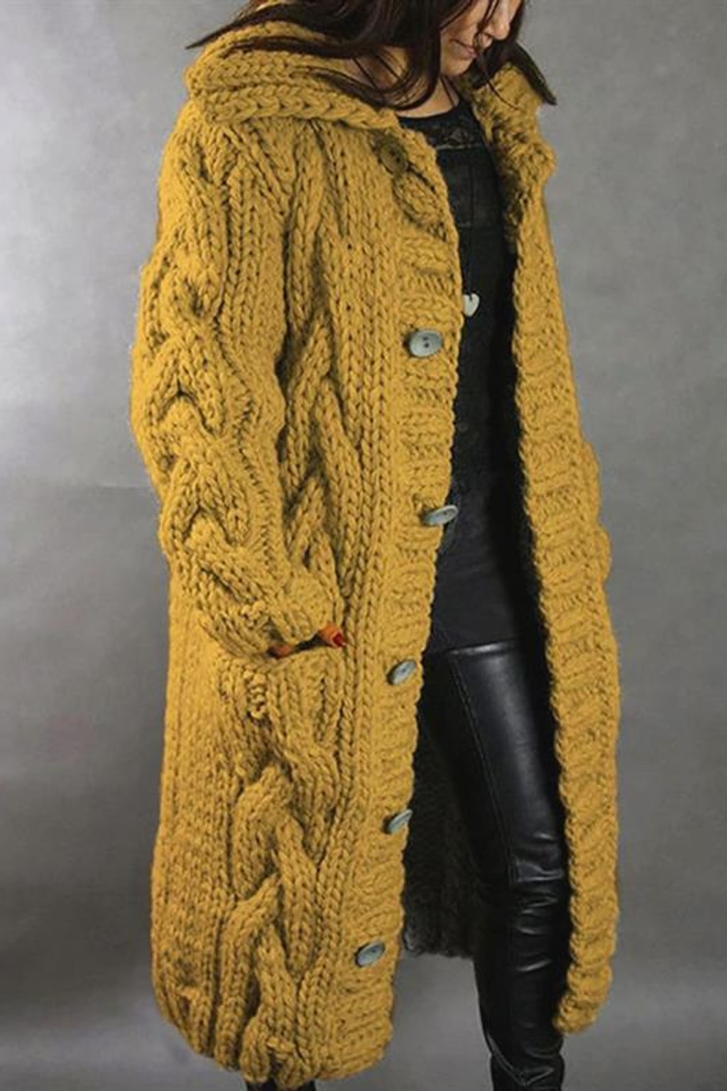Cable Knit Longline Hooded Coat - view 4