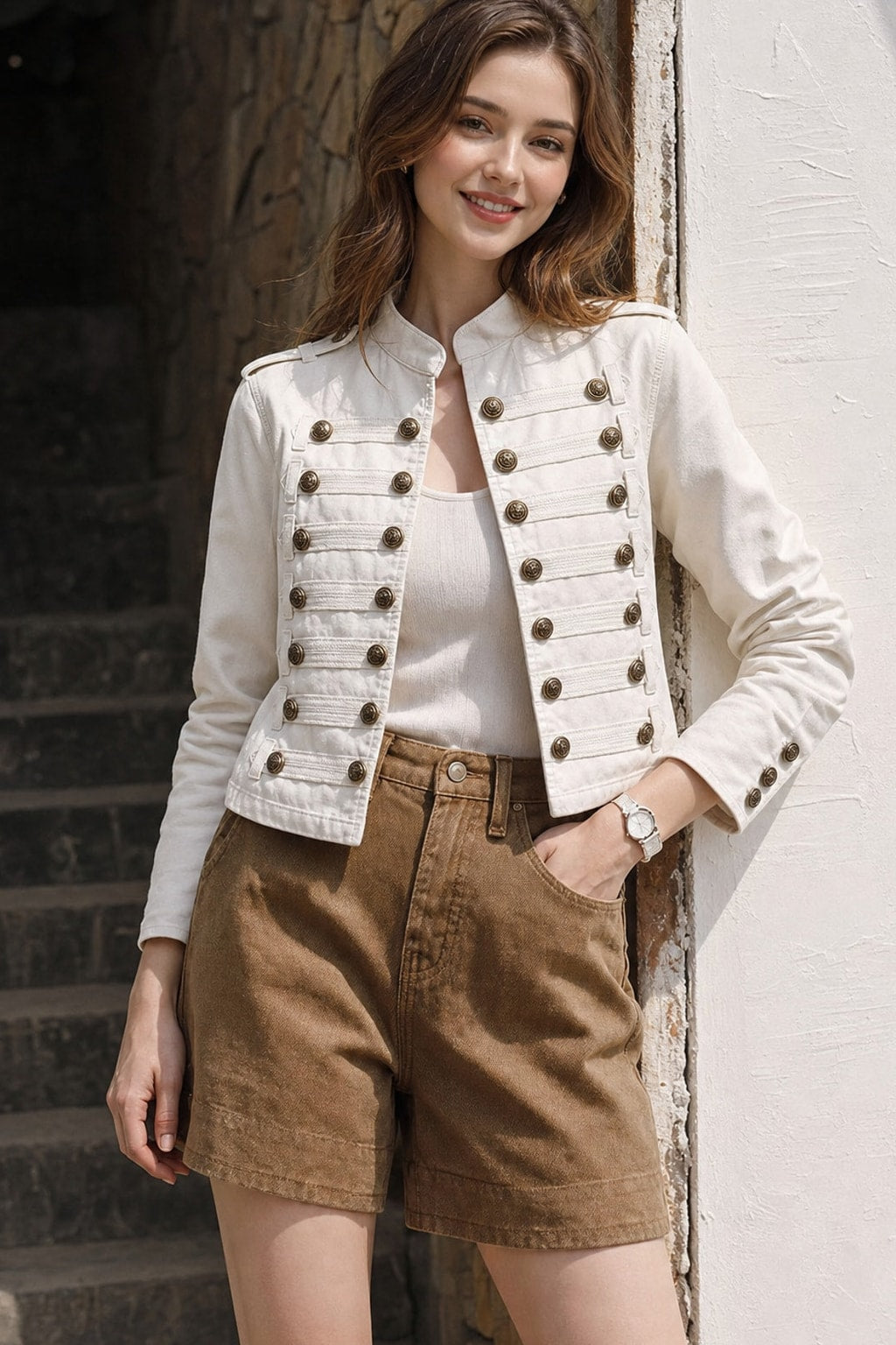 Denim Military Button Jacket - 4