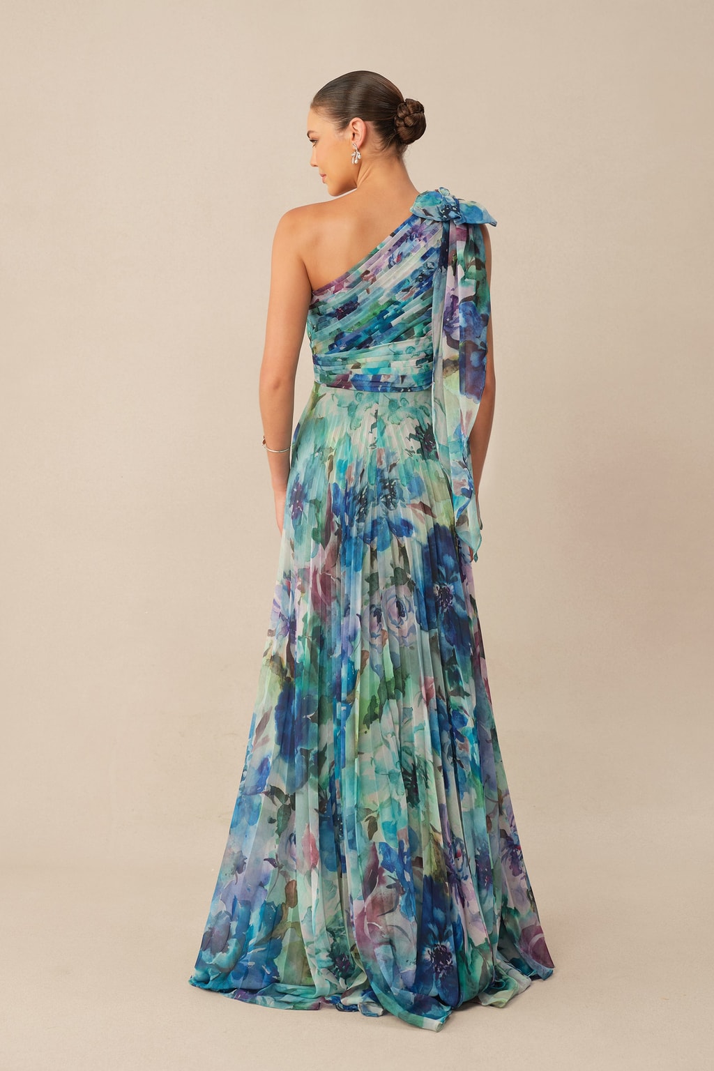 Chiffon One-Shoulder Pleated Maxi Dress - 4