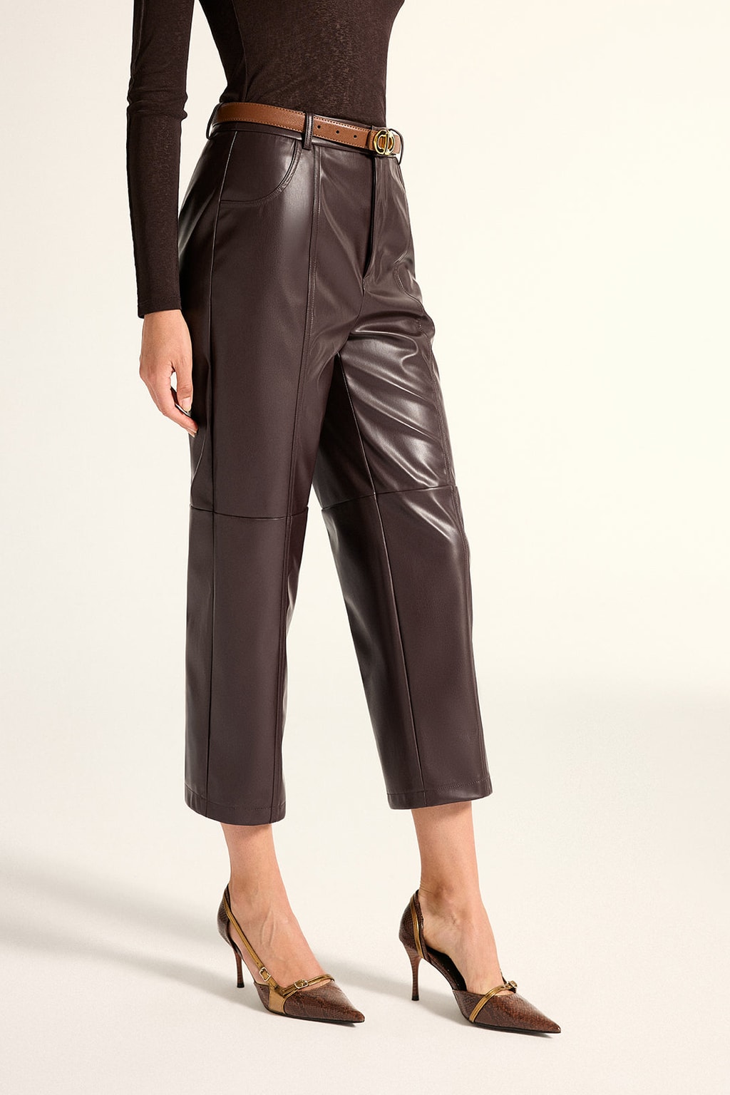 Faux Leather Cropped Straight Leg Pants - 4