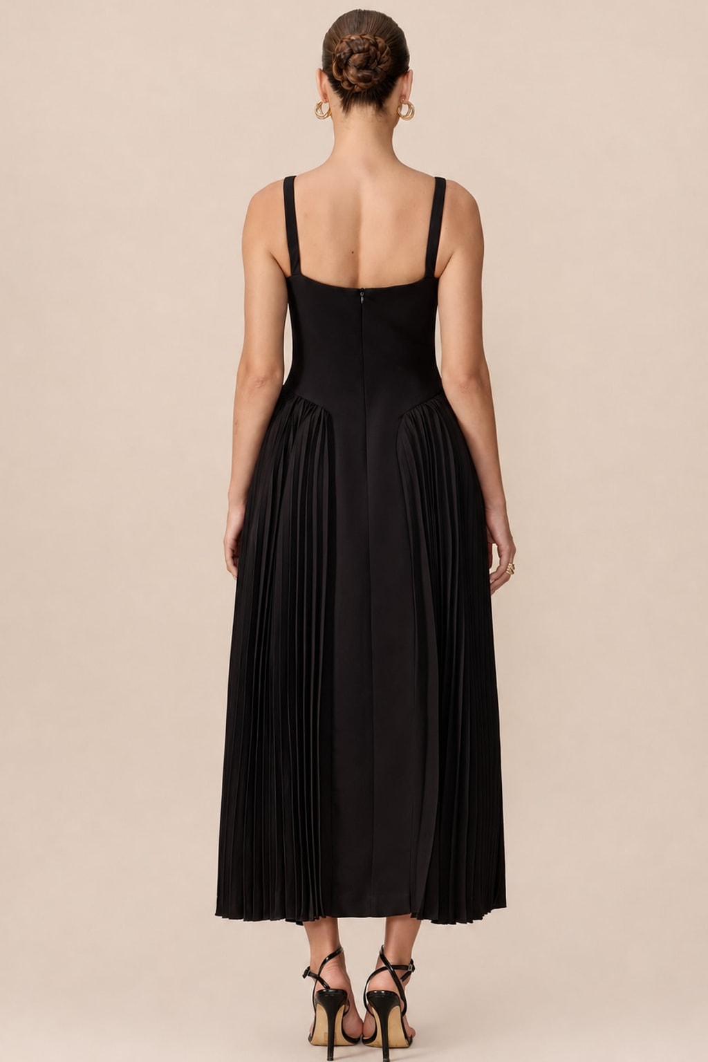 Terylene Pleated Maxi Dress With Contrast Collar - 4