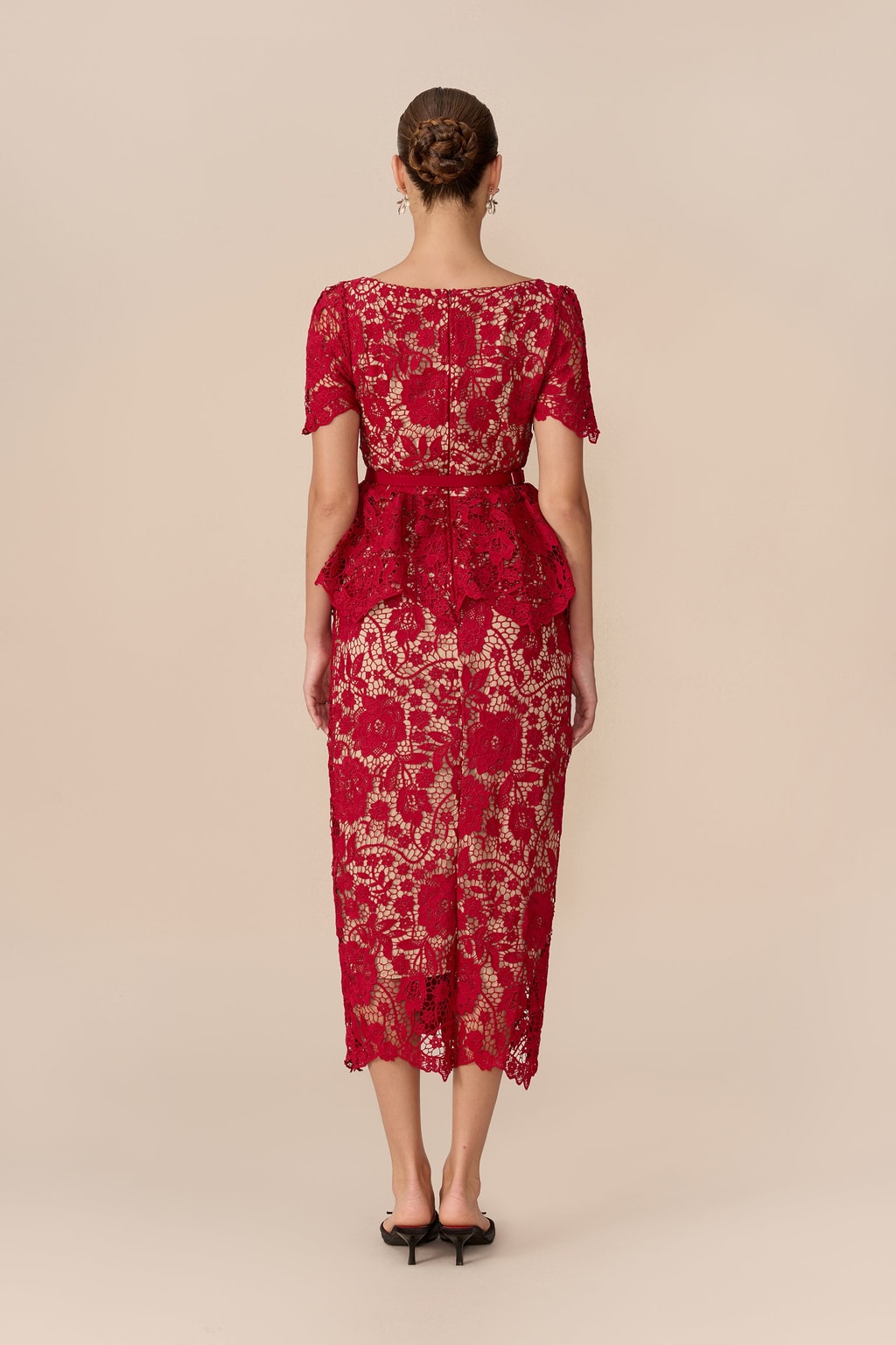 Lace Off-Shoulder Ruffle Sleeve Midi Dress - 4