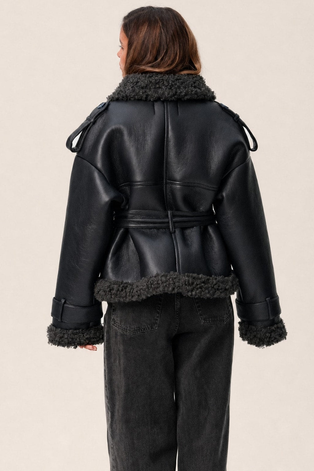 Cozy Shearling Coat with Adjustable Belt - 4