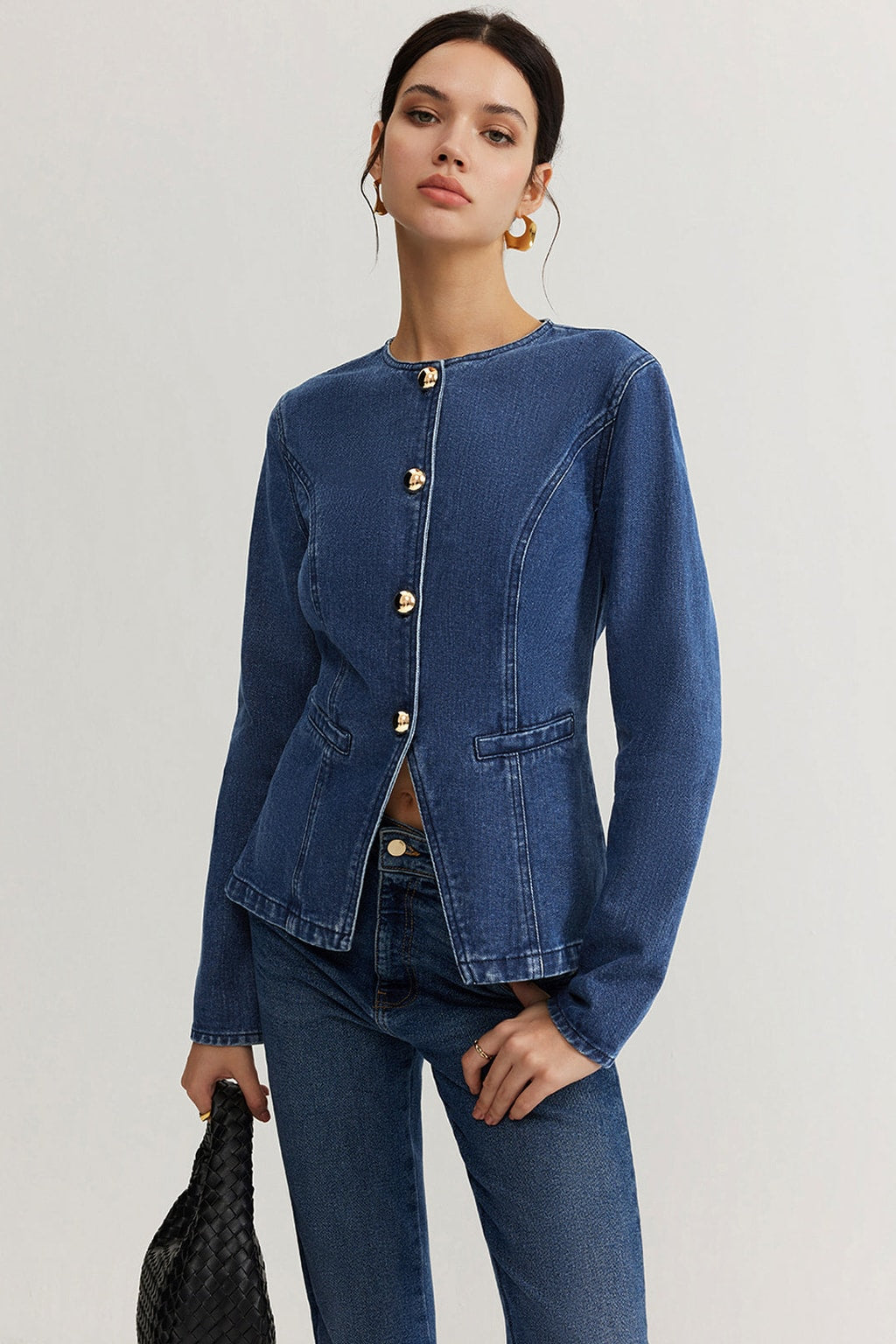 Denim Slim Jacket With Button Front - 4