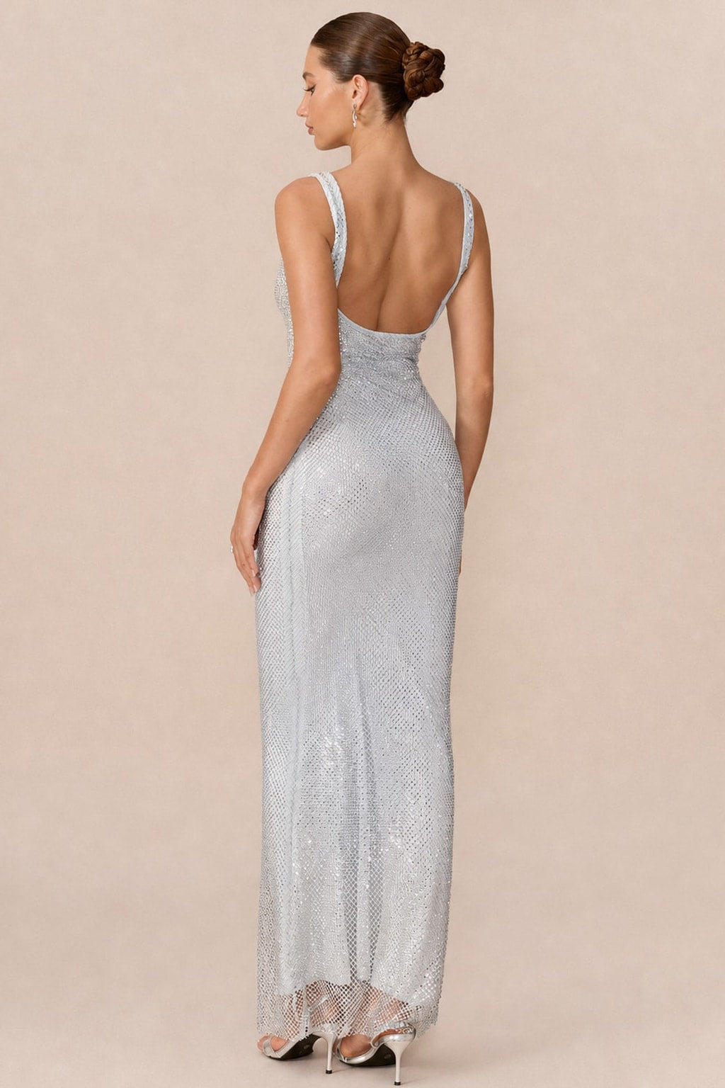 Rhinestone Bodycon Square Neck Maxi Dress - 4