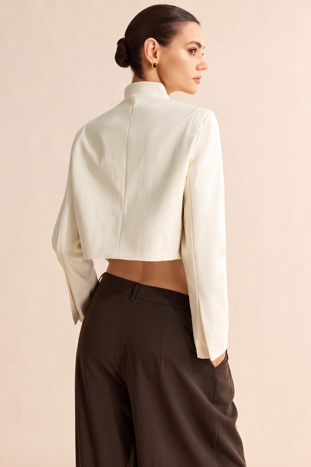 Twill Button-Front Blazer With Faux Pockets - 4