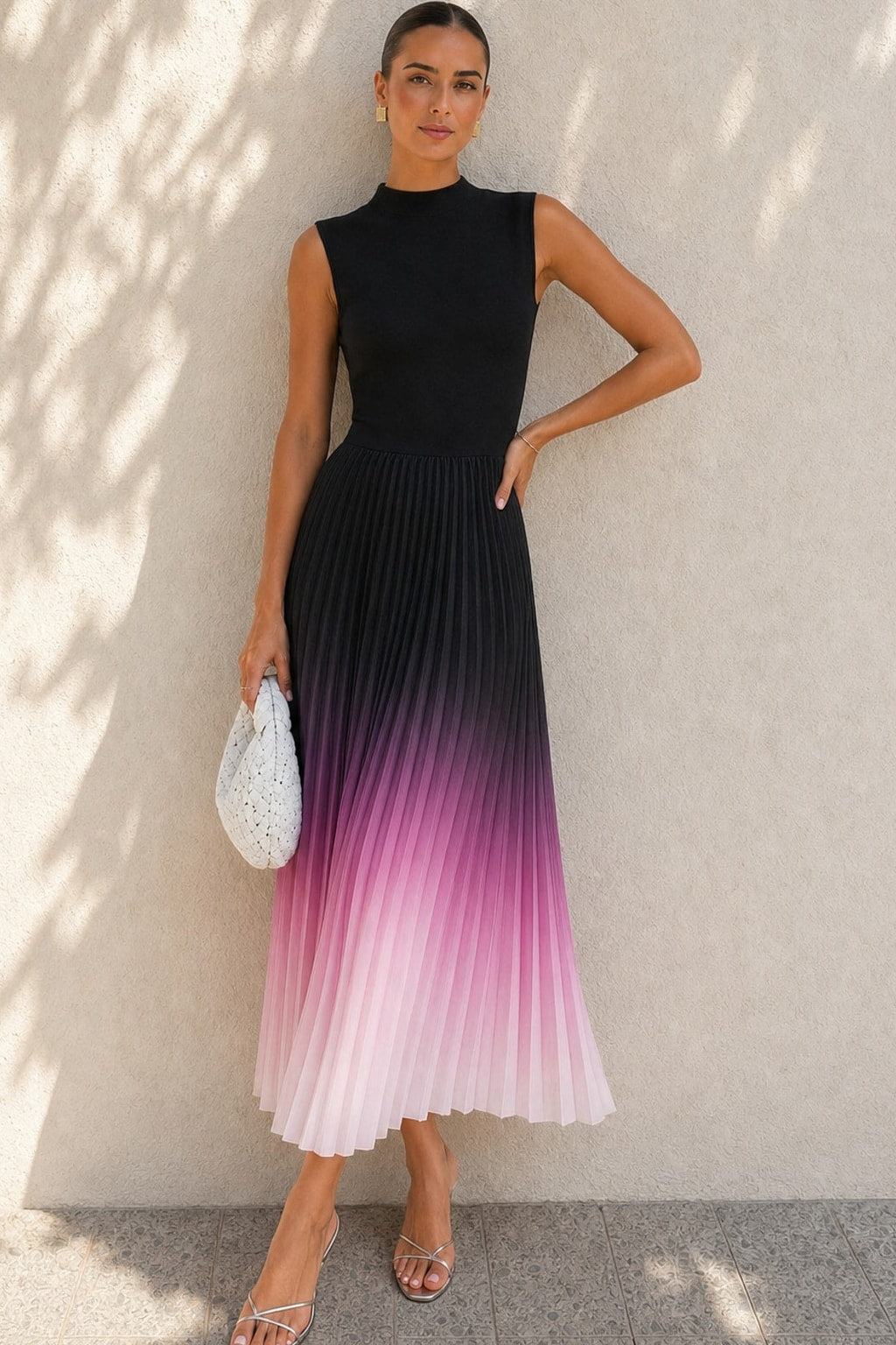 Purple Jersey Pleated Gradient Midi Dress - 4