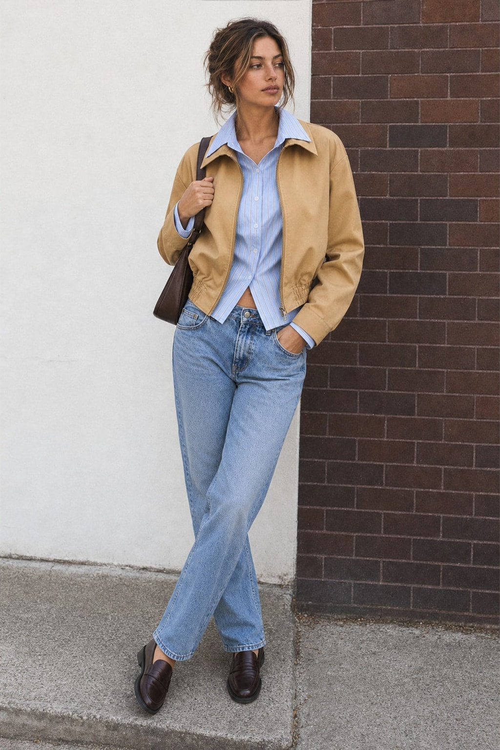 Polyester Bomber Jacket With Striped Shirt Insert - 4