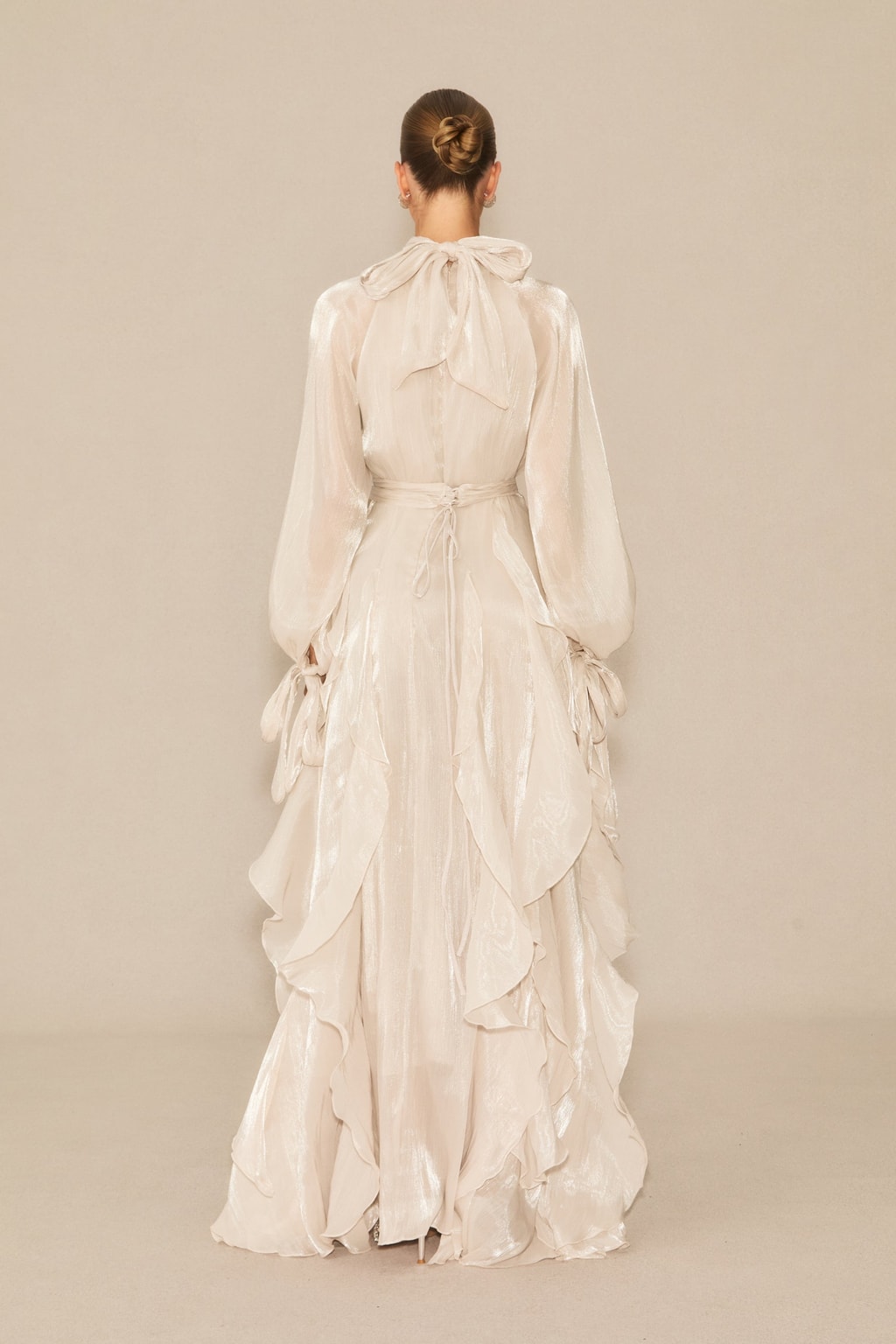 Modest Maxi Dress With Ruffle Trim And Balloon Sleeves - 4
