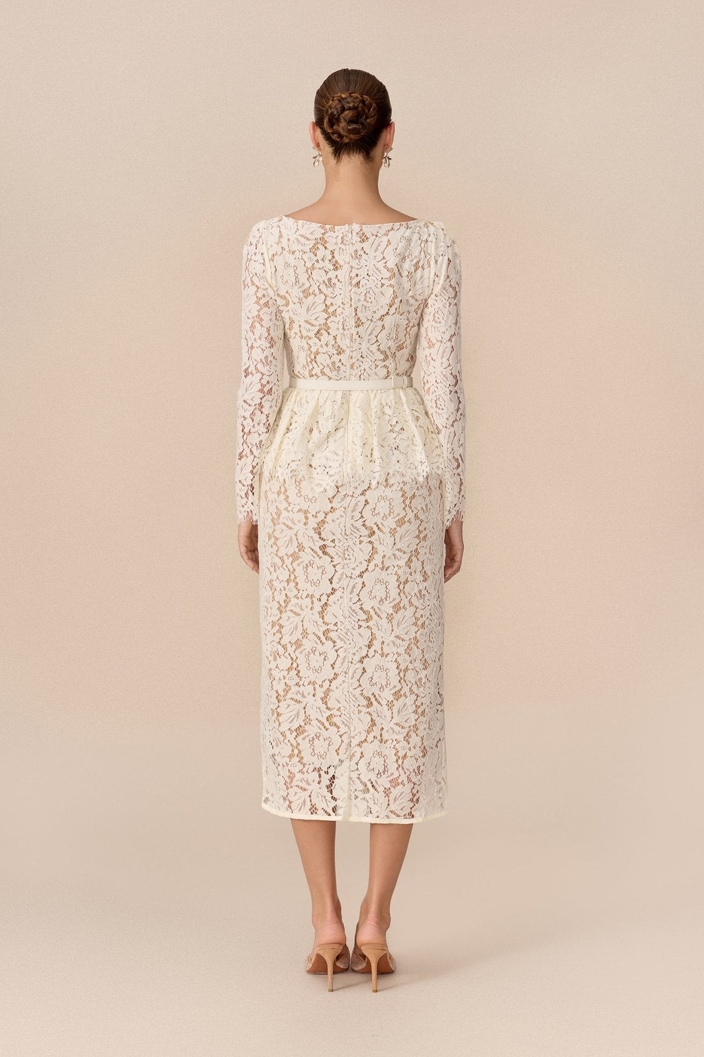 Lace Midi Dress With Belted Lapel Collar - 4
