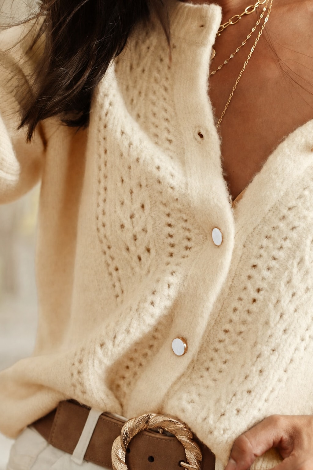 Apricot Textured Knit Cardigan - 4