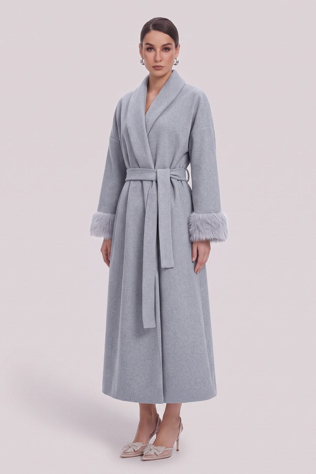 Woolen Tie-Waist Open-Front Long Coat - 4