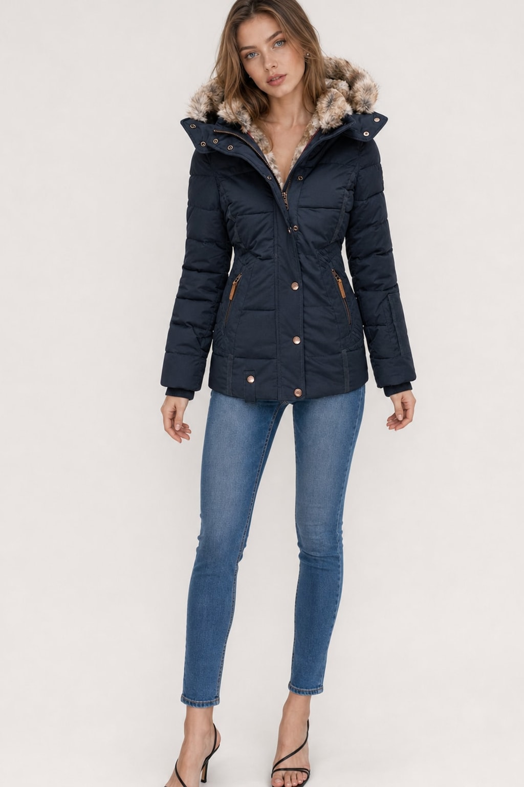 Warm Padded Hooded Winter Jacket With Fur-Trimmed Hood - 4