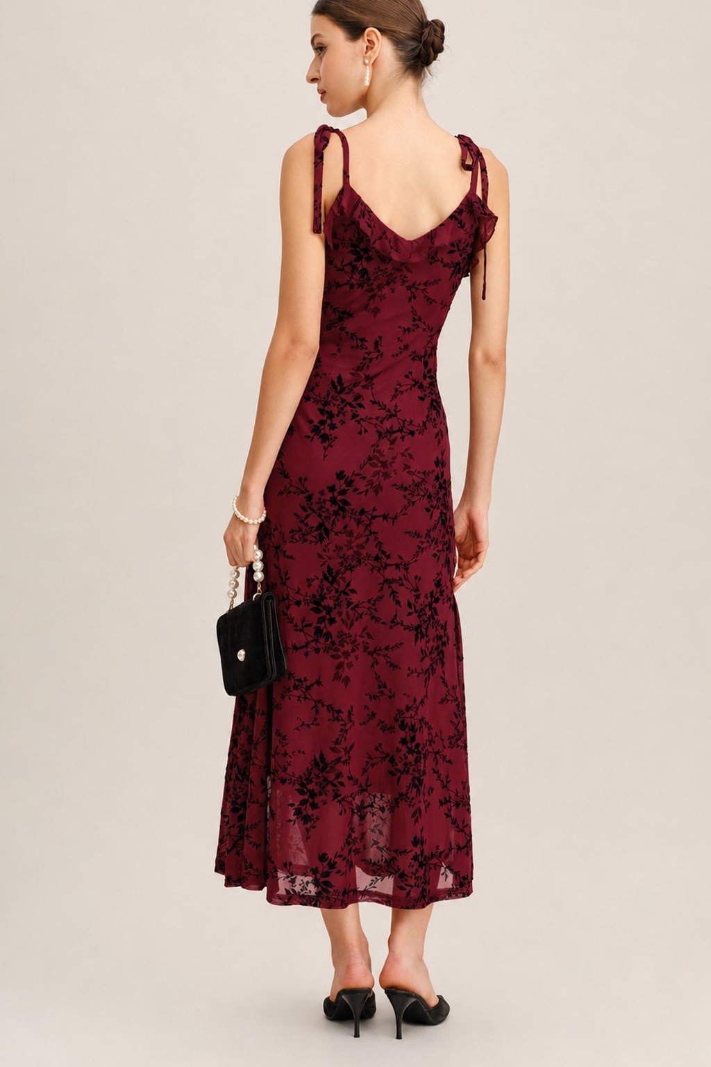 Floral Mesh Ruffle Midi Dress - 4
