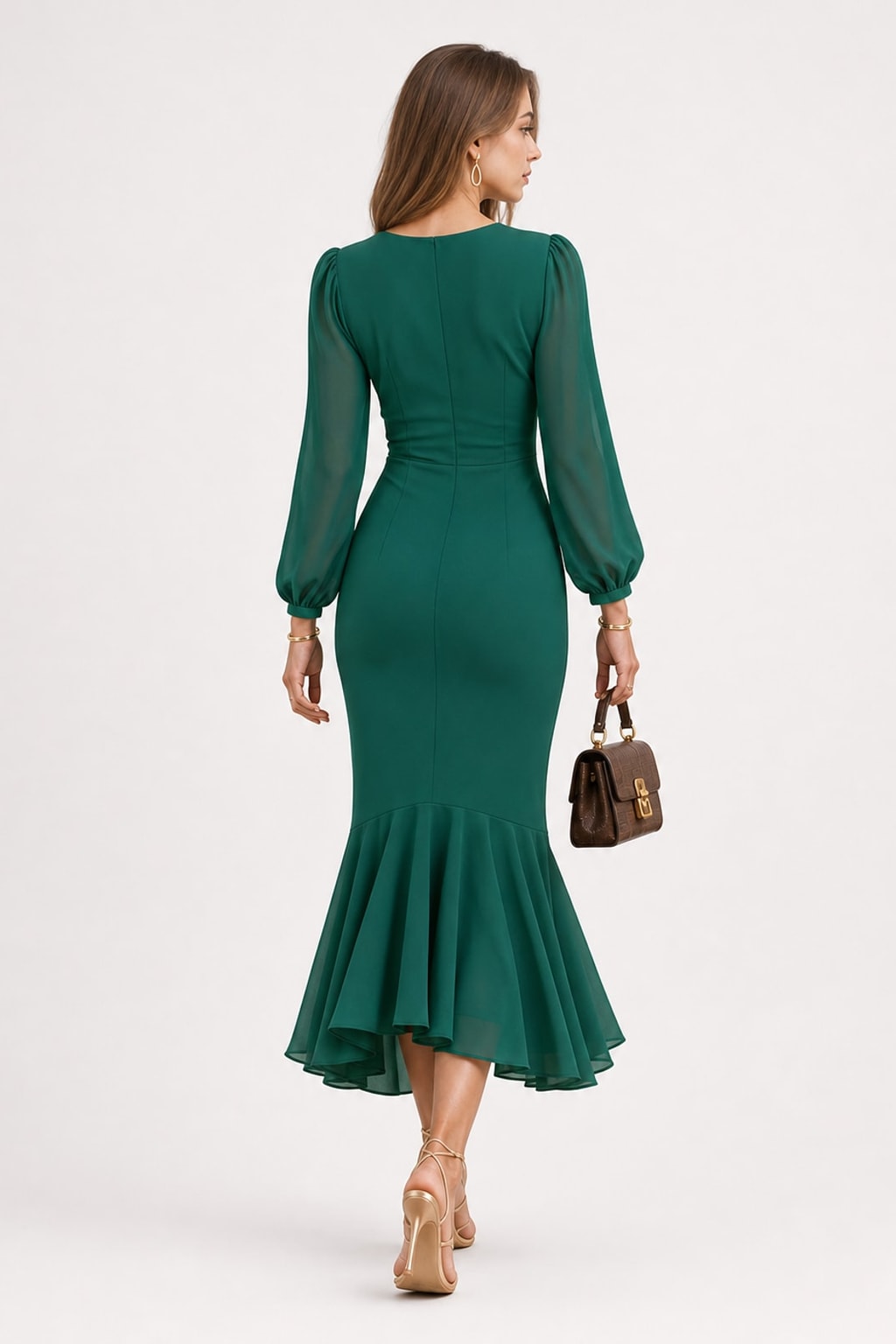 Elegant Satin Mermaid Maxi Dress With Long Sleeves - 4