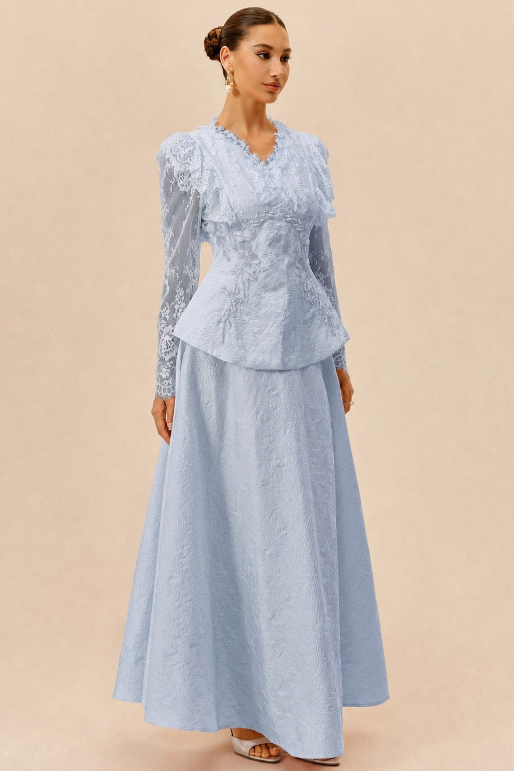 Terylene Beaded Embroidery Jacket And Skirt Set - 5