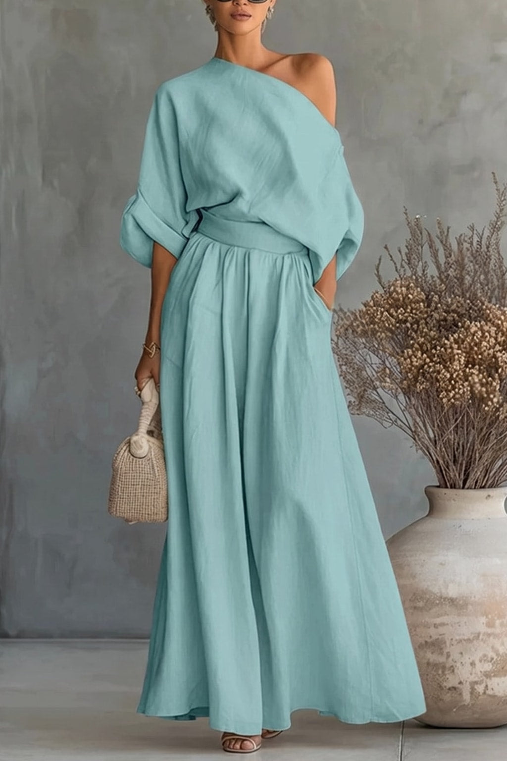 Effortless Two-Piece Set With One-Shoulder Top - 5