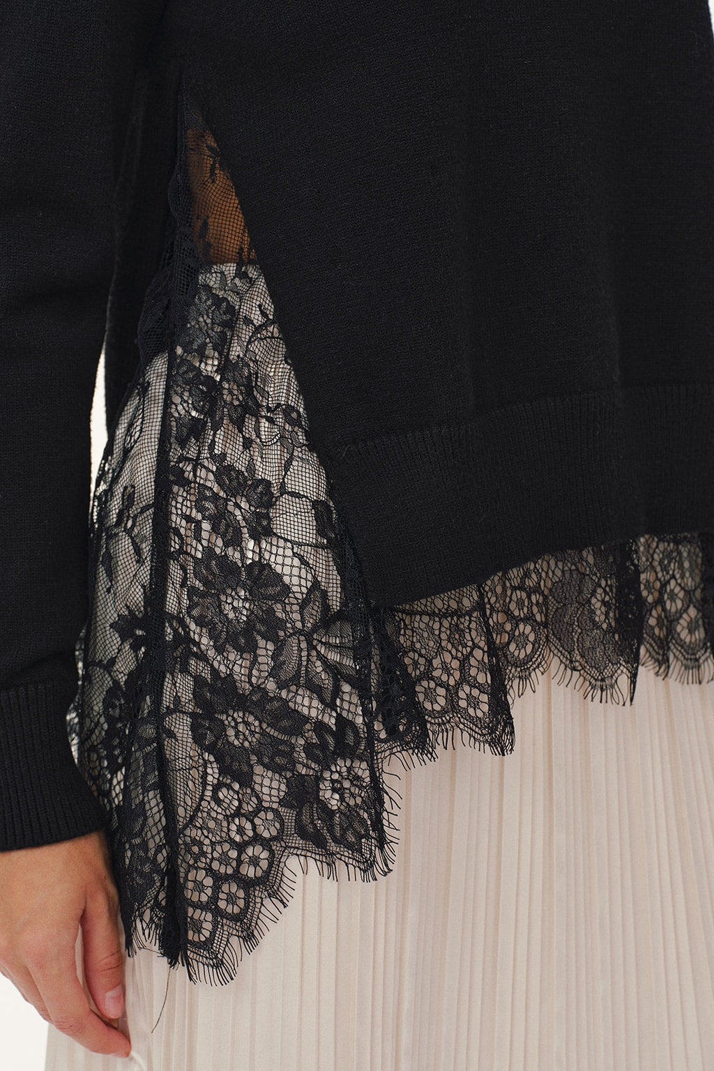 Knit Lace-Panel Sweater With Relaxed Fit - 5
