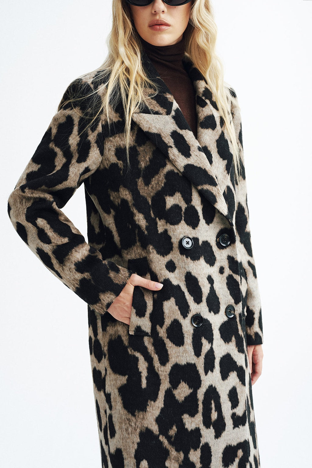 Wool-Blend Double-Breasted Coat With Leopard Print - 5