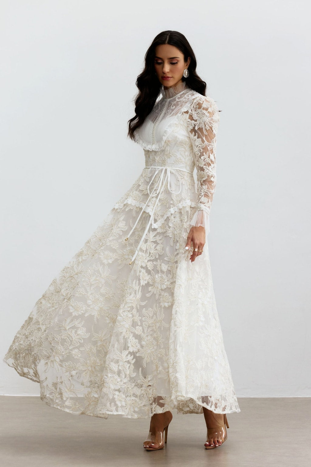 Floral Lace Mock Neck Maxi Dress With Flattering A-Line Fit - 5