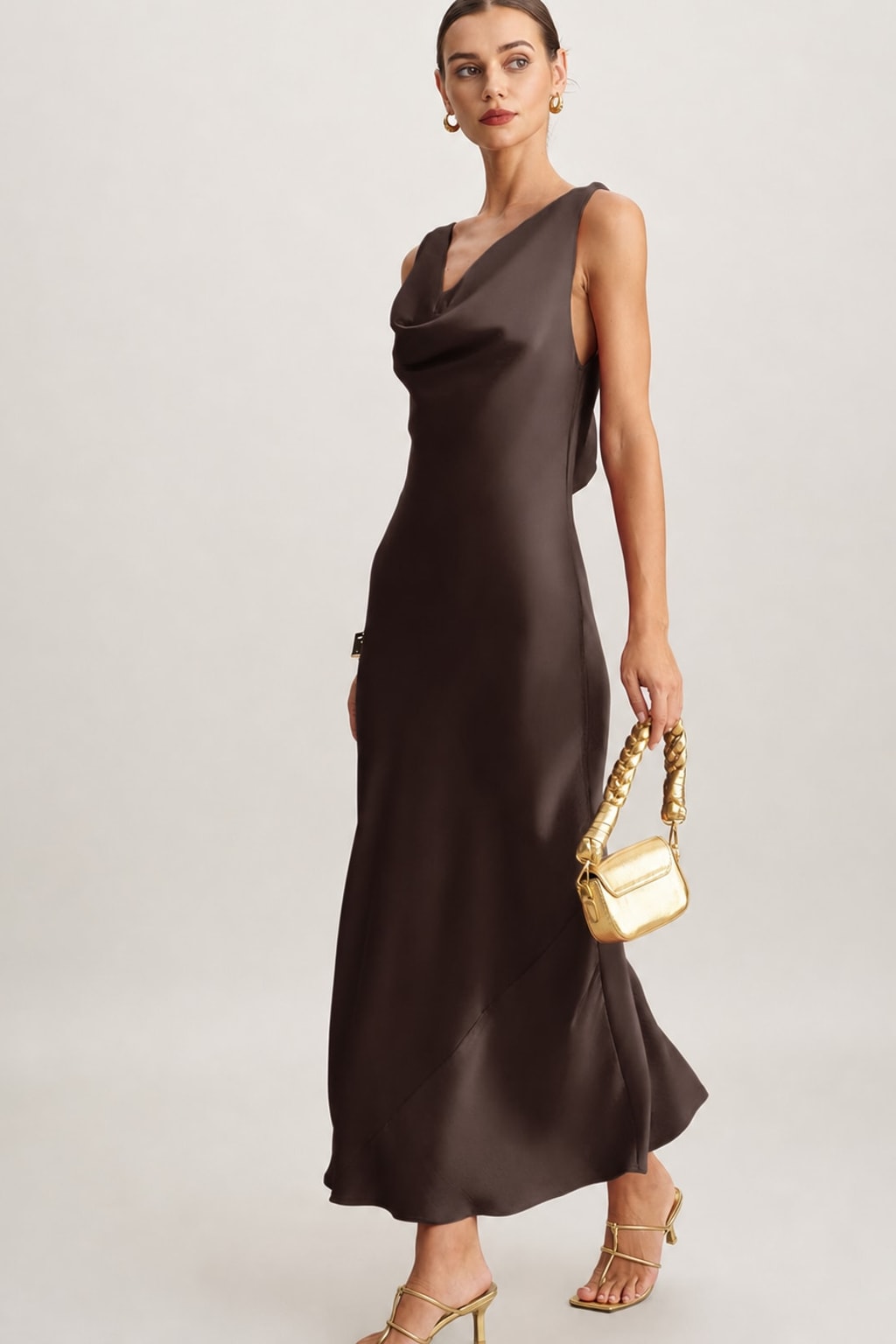 Satin Cowl Neck Maxi Dress - 5