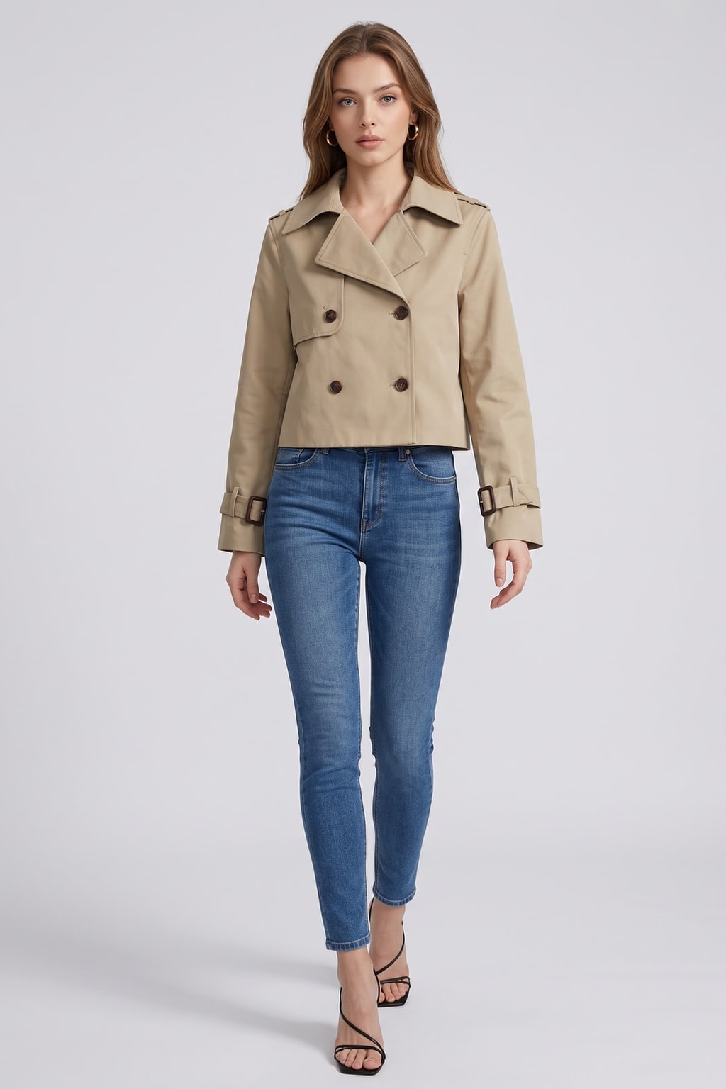 Cotton Blend Cropped Trench Jacket - view 4