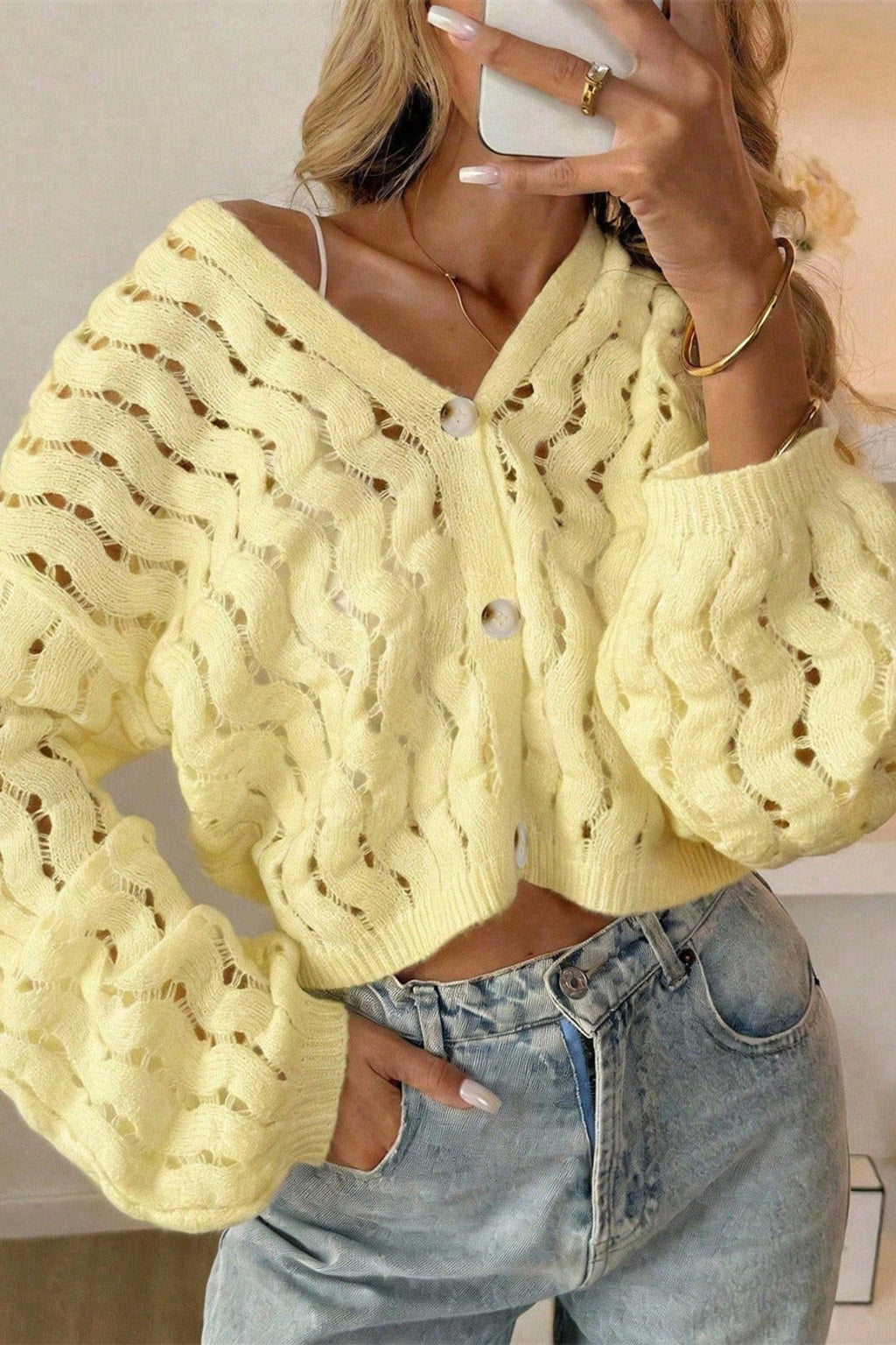 Ivory Knit Open-Front Cardigan Sweater - 4
