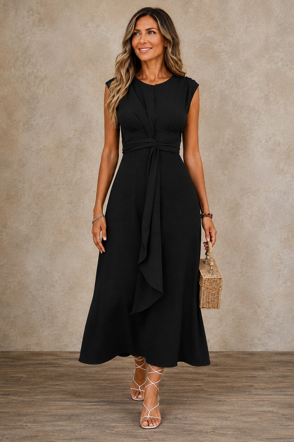Polyester Belted A-Line Midi Dress - view 5