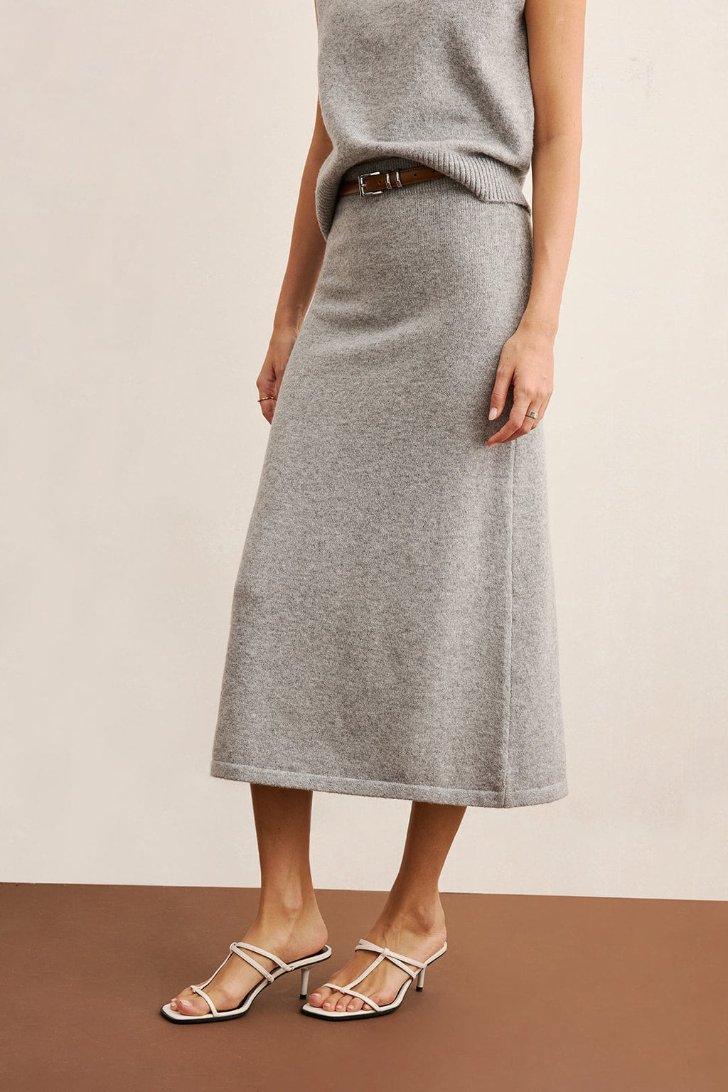 Knit Mock Neck Top And Midi Skirt Set - 5