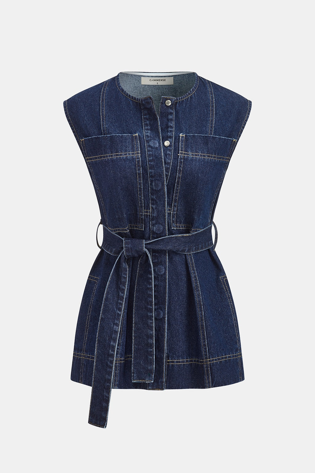 Denim Belted Vest And Shorts Set - 5