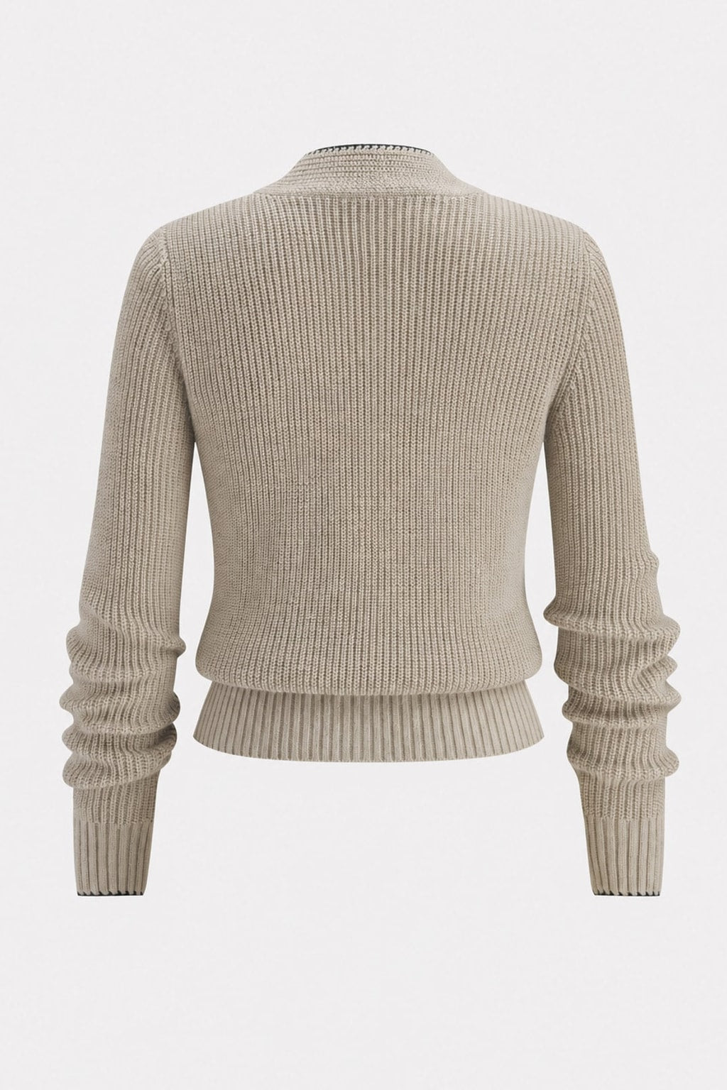 Wool Blend Tie-Neck Cardigan With Contrast Trim - 5