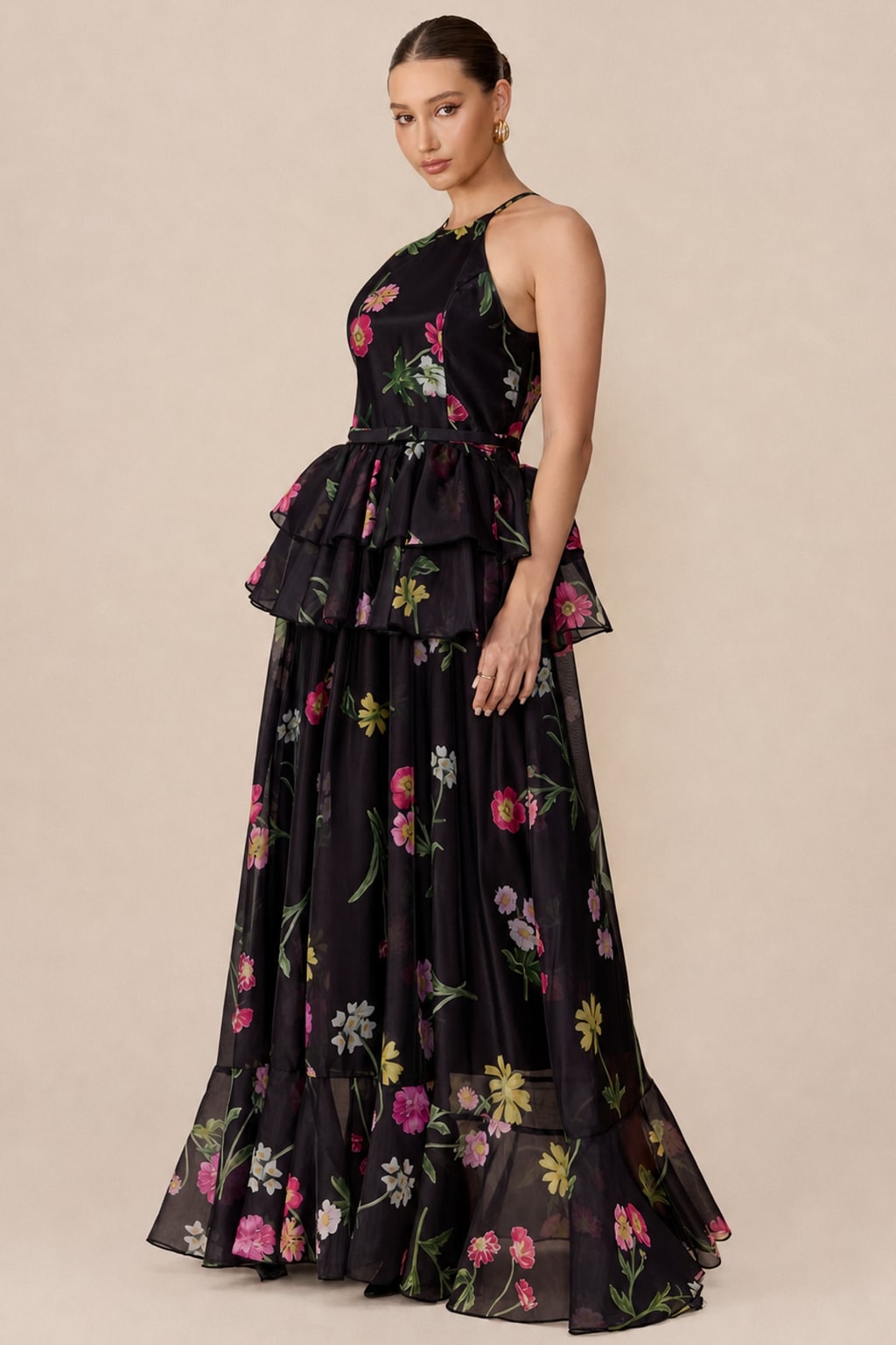 Terylene Floral Print Tiered Maxi Dress - 5