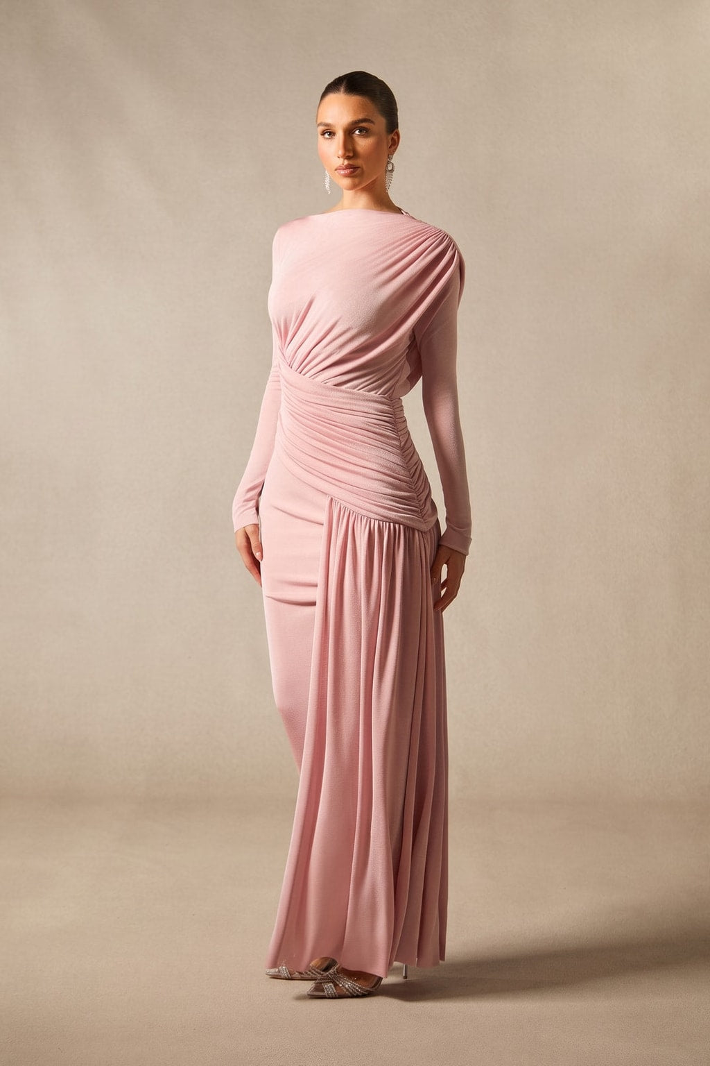 Knit Jersey Asymmetric Ruched Maxi Dress - 5