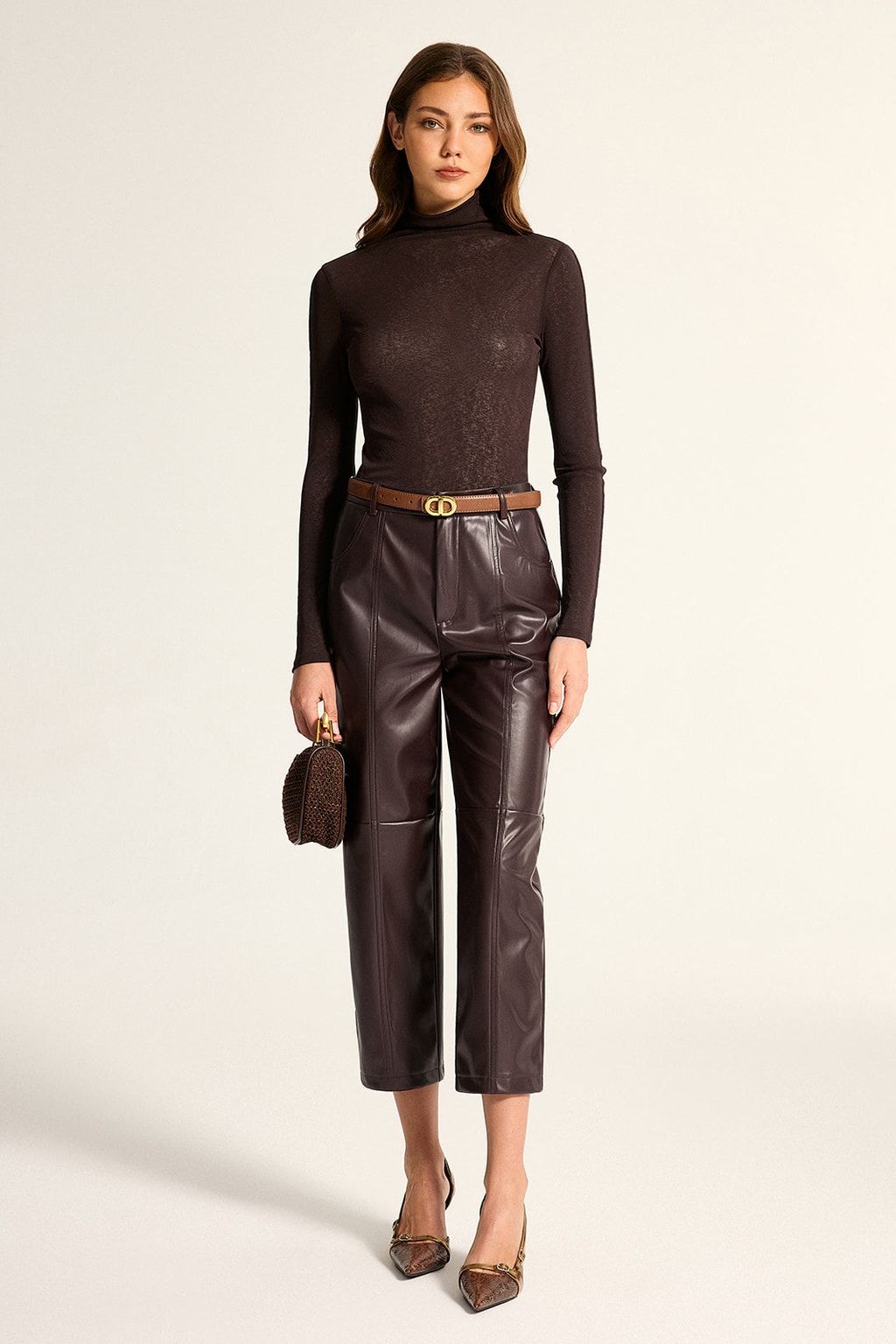 Faux Leather Cropped Straight Leg Pants - 5