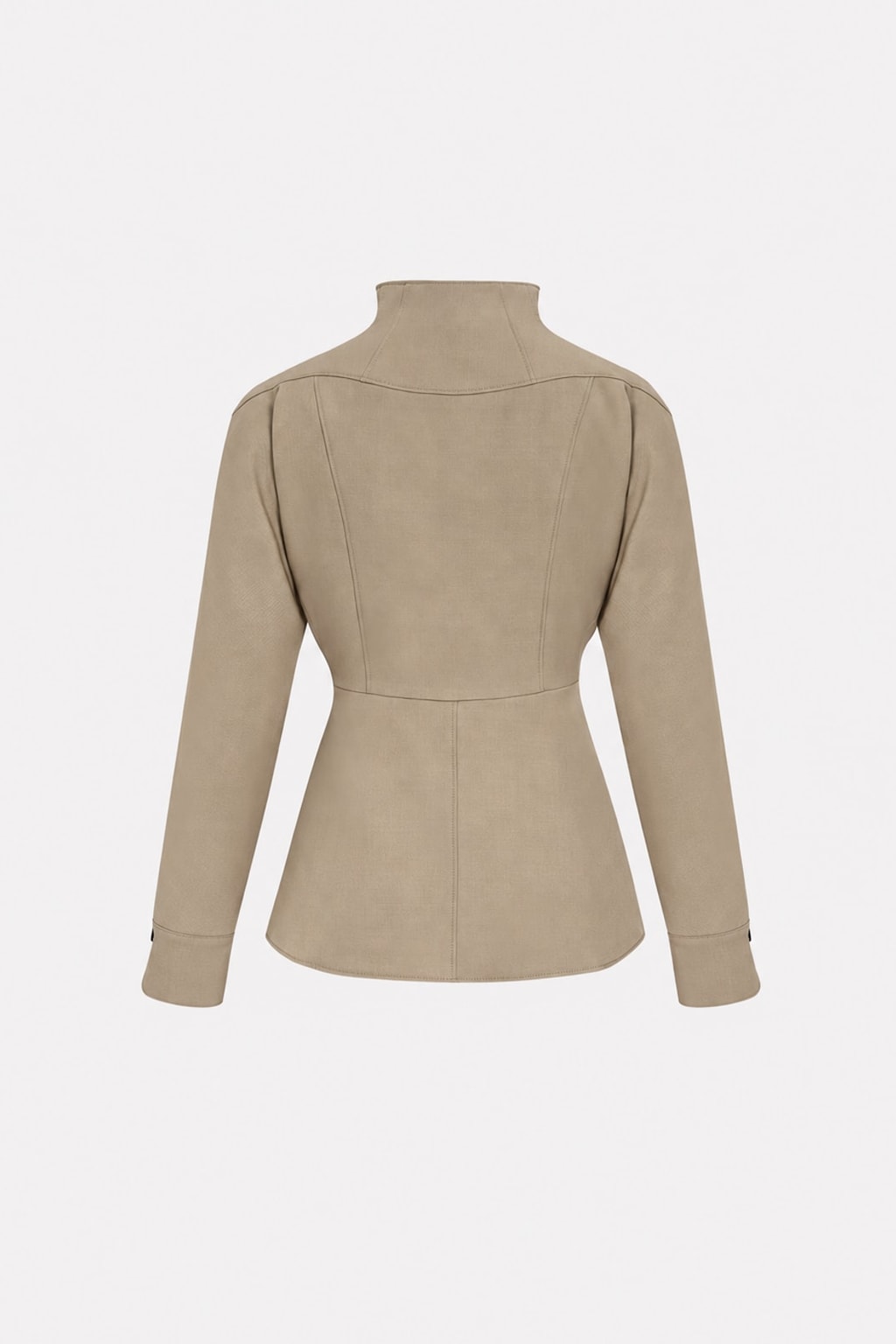 Khaki Twill Blazer with Ruched Buckle Waist - 5