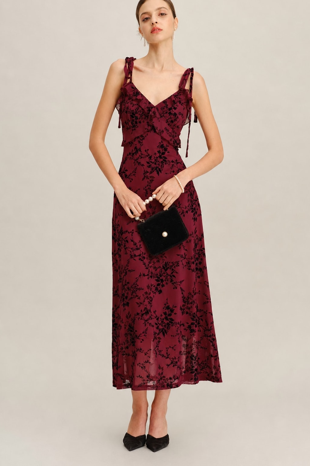 Floral Mesh Ruffle Midi Dress - 5