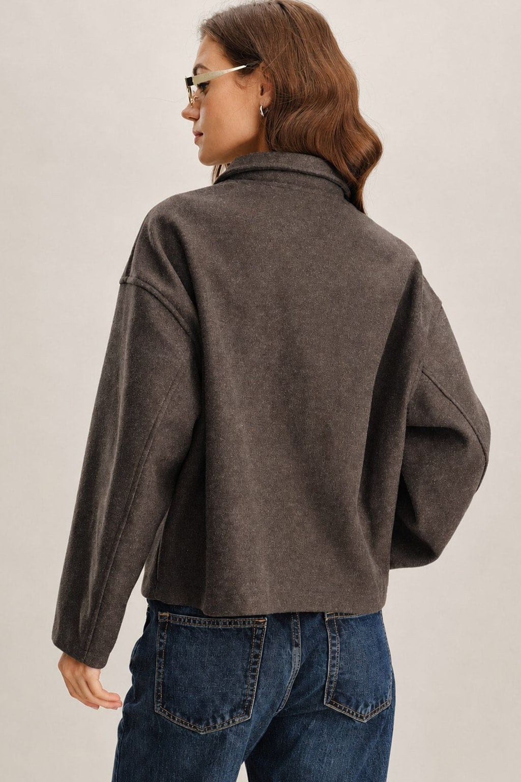 Polyester Zip Jacket with Pockets In Coffee - 5
