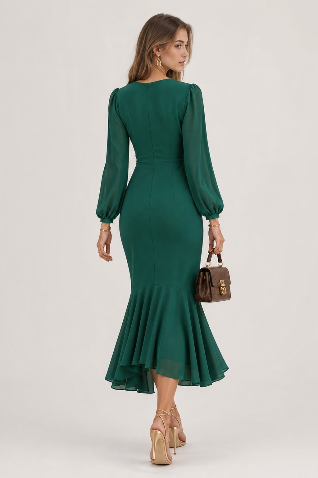 Elegant Satin Mermaid Maxi Dress With Long Sleeves - 5