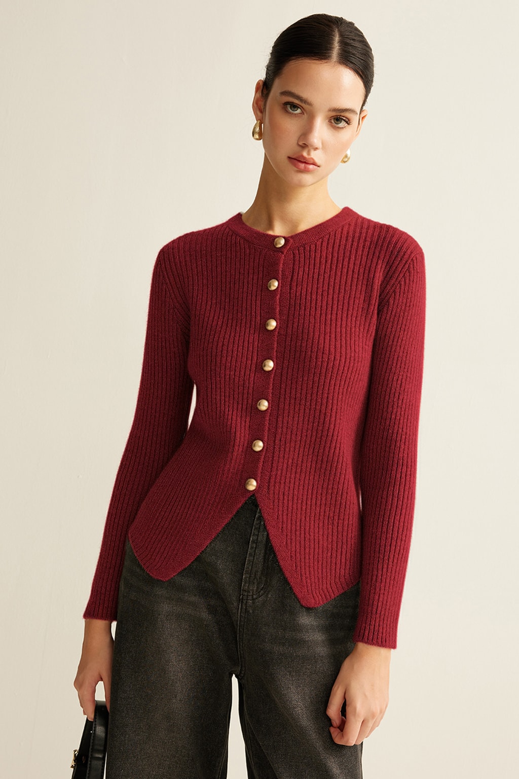 Knit Button-Front Split-Hem Cardigan - 5
