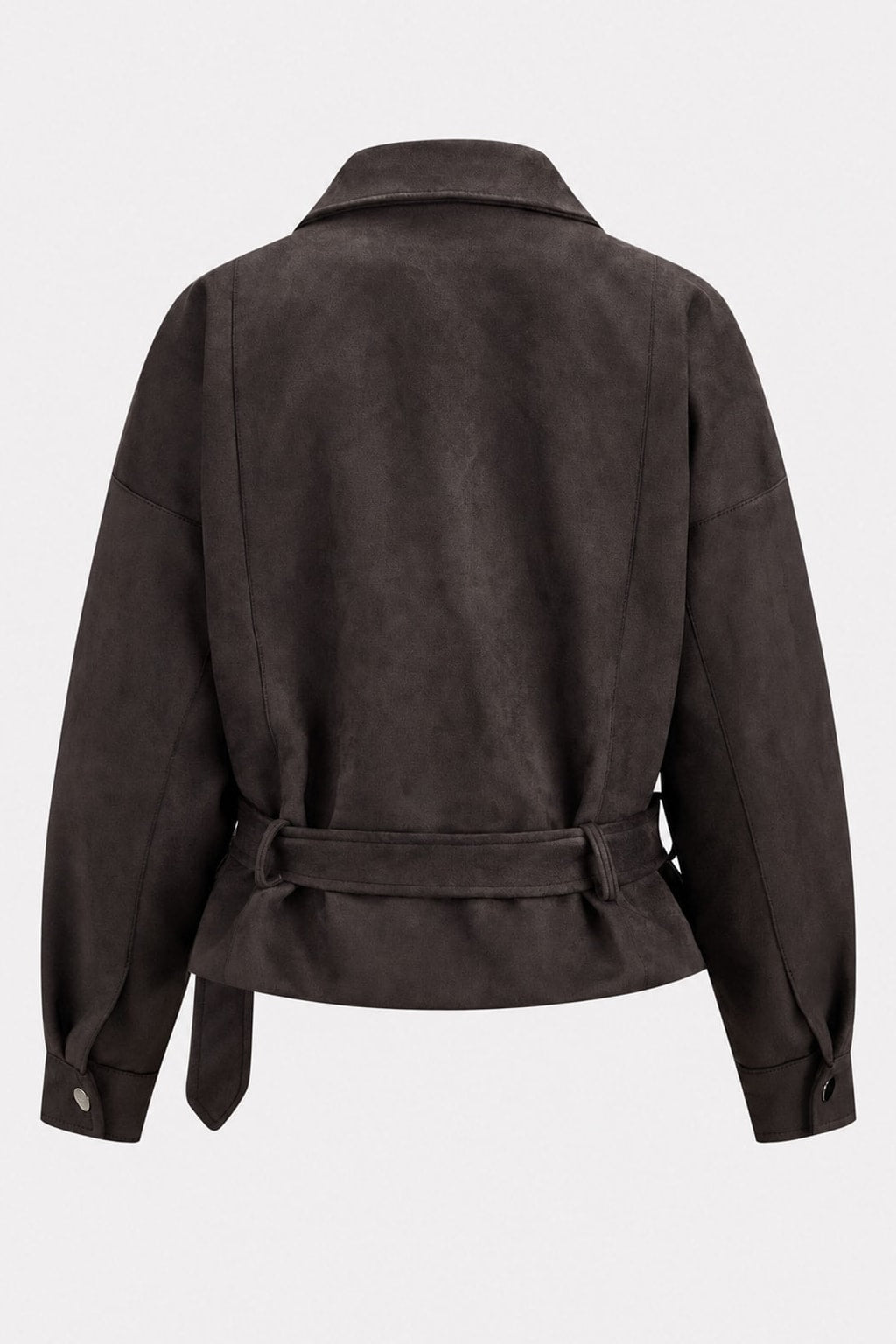 Faux Suede Belted Moto Jacket - 5