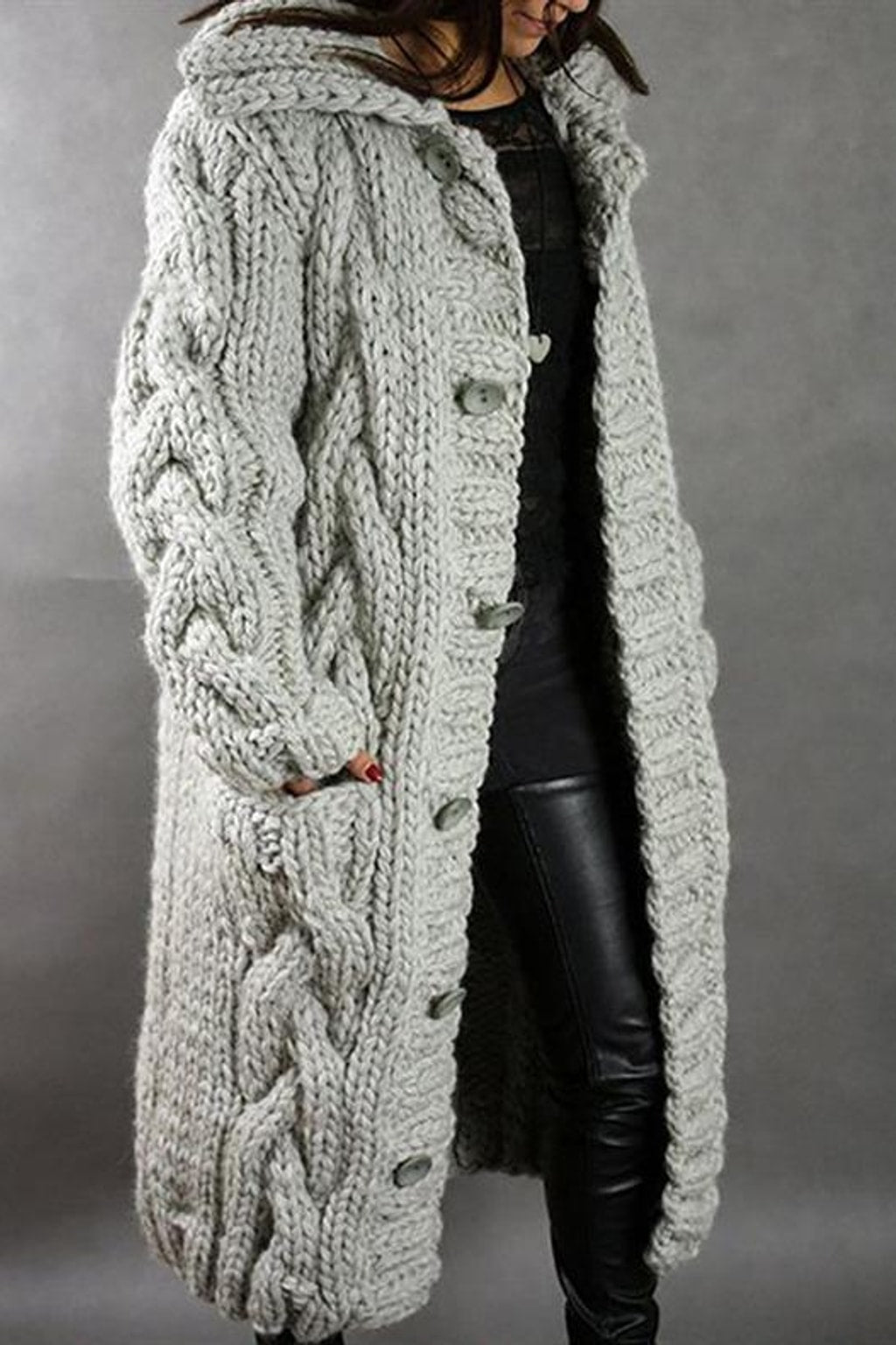 Cable Knit Longline Hooded Coat - view 5