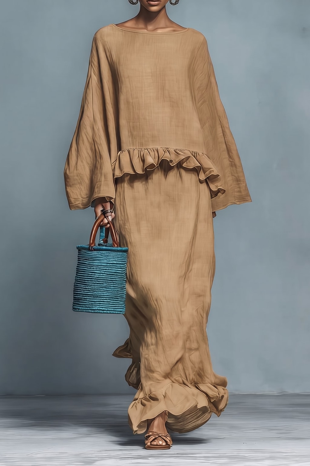 Effortless Ruffled Two-Piece Blouse and Skirt Set - 5