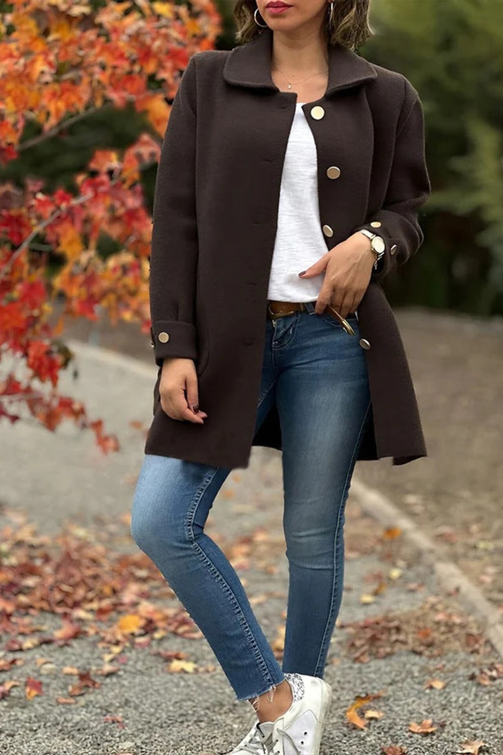 Oversized Buttoned Coat With Patch Pockets - view 6