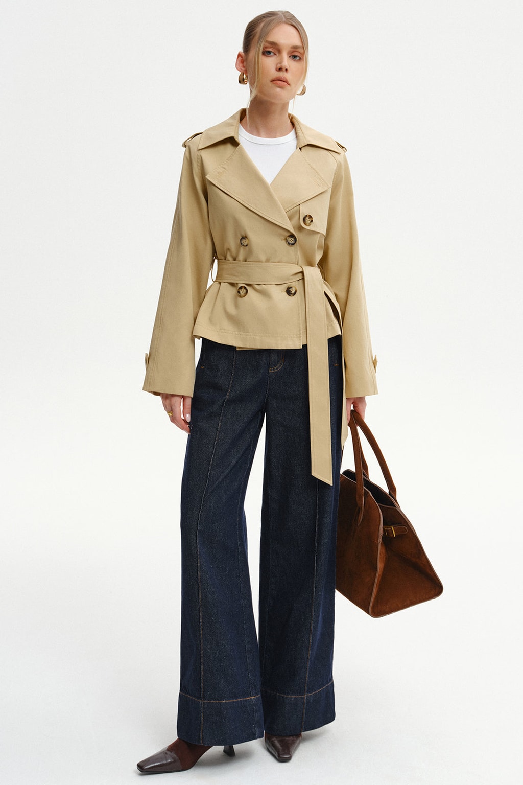 Cotton Blend Double-Breasted Trench Coat - 5