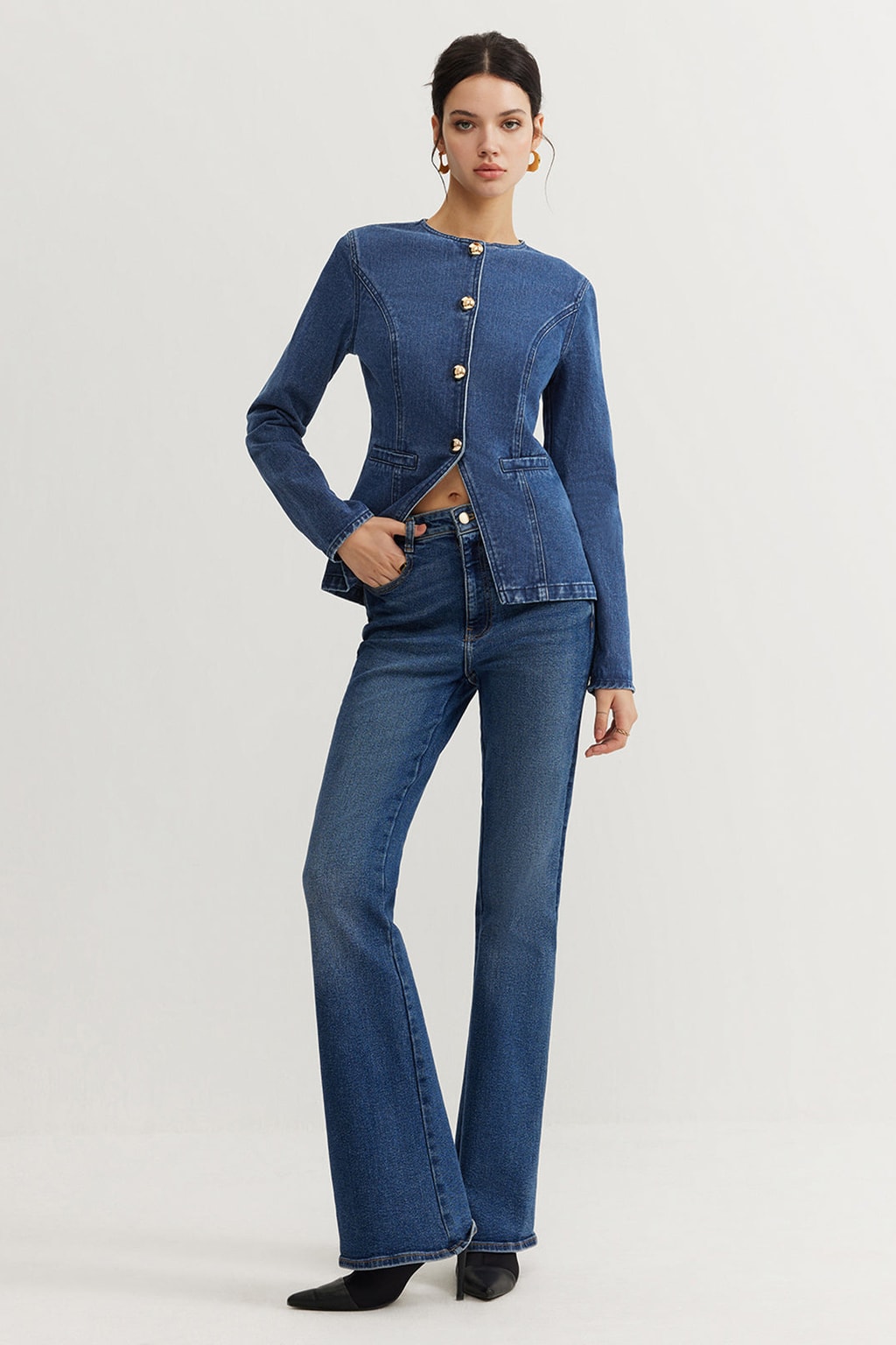 Denim Slim Jacket With Button Front - 5